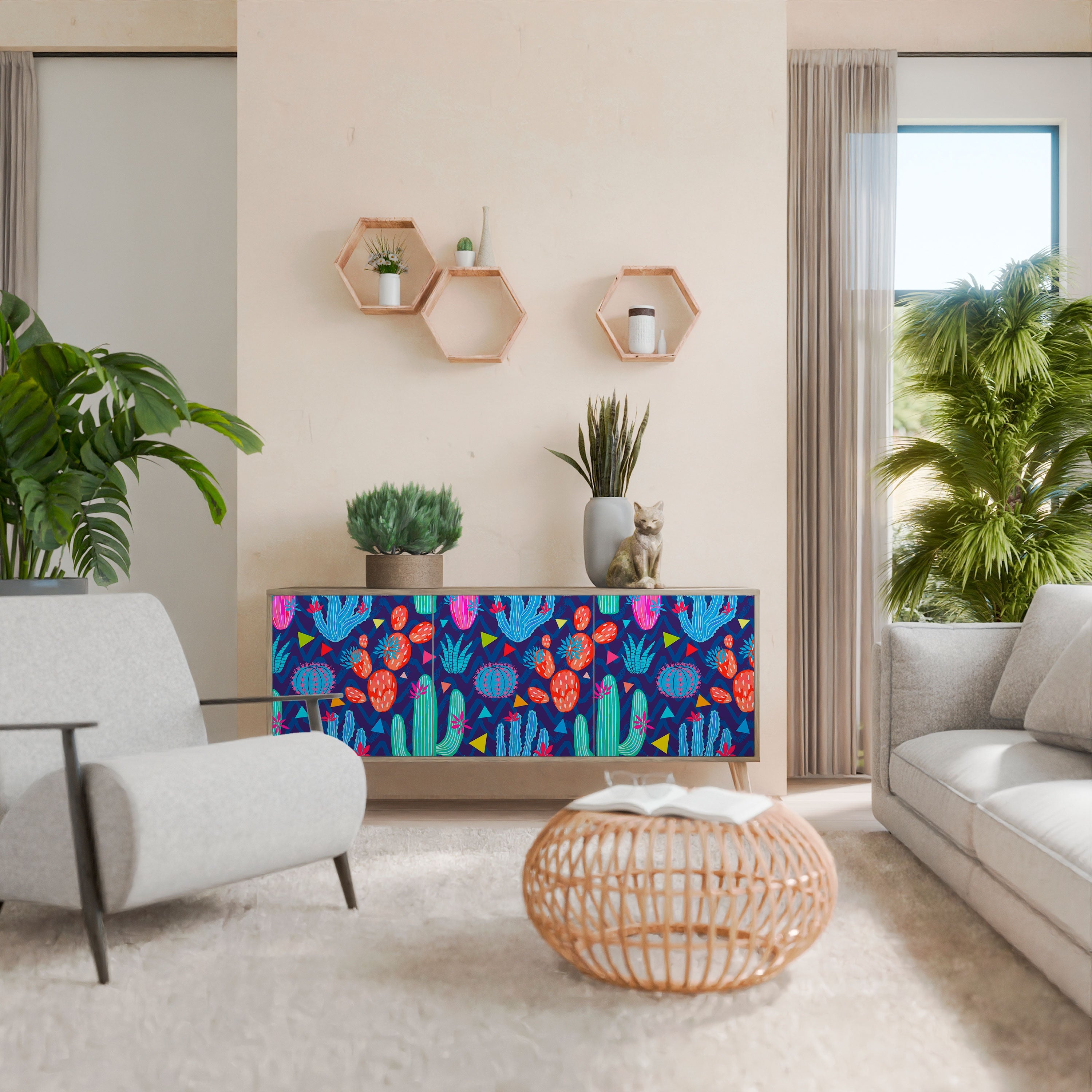 CACTUS VIBES 3-türiges Sideboard in Eichenoptik