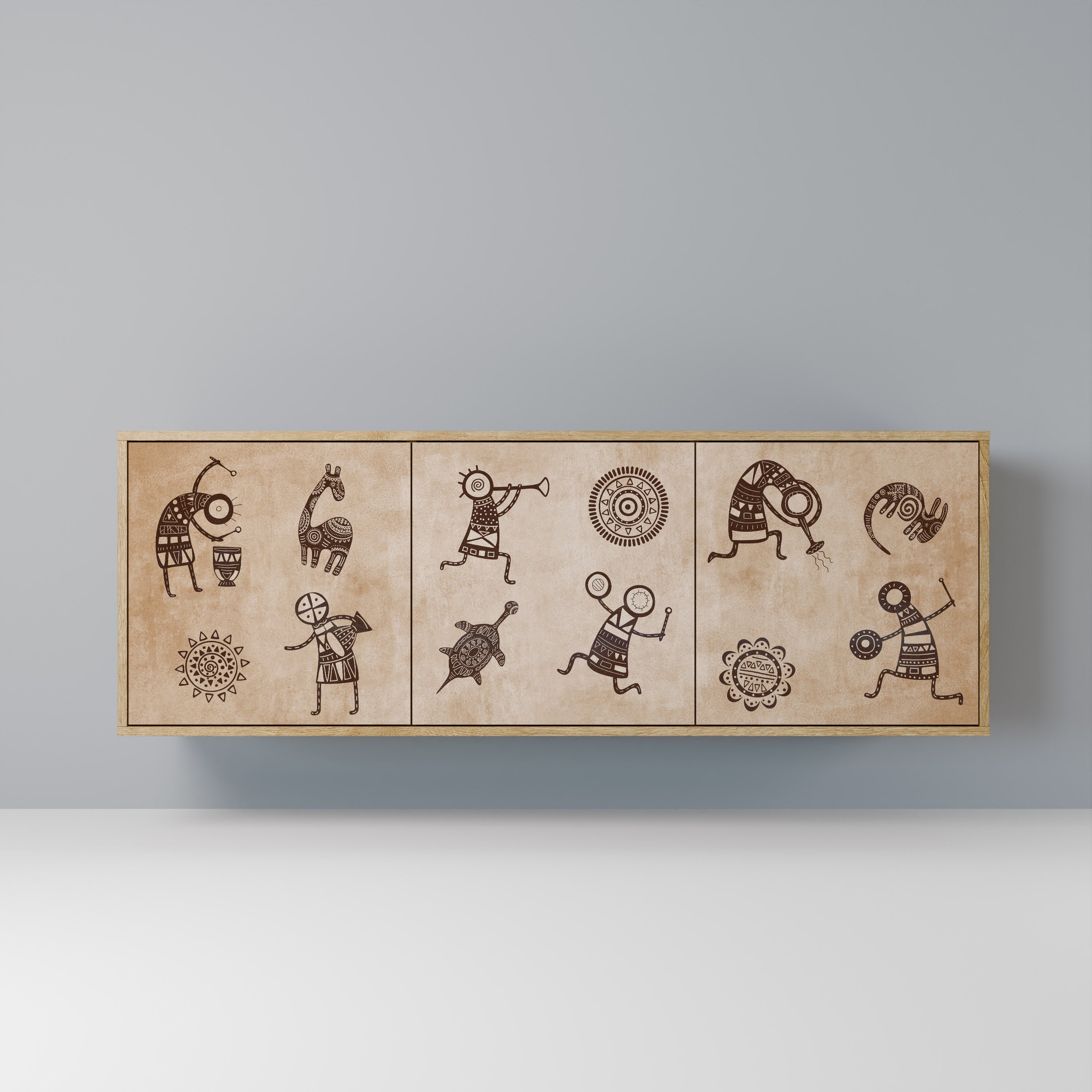 Sideboard im afrikanischen Stil mit 3 Türen in Eichenoptik