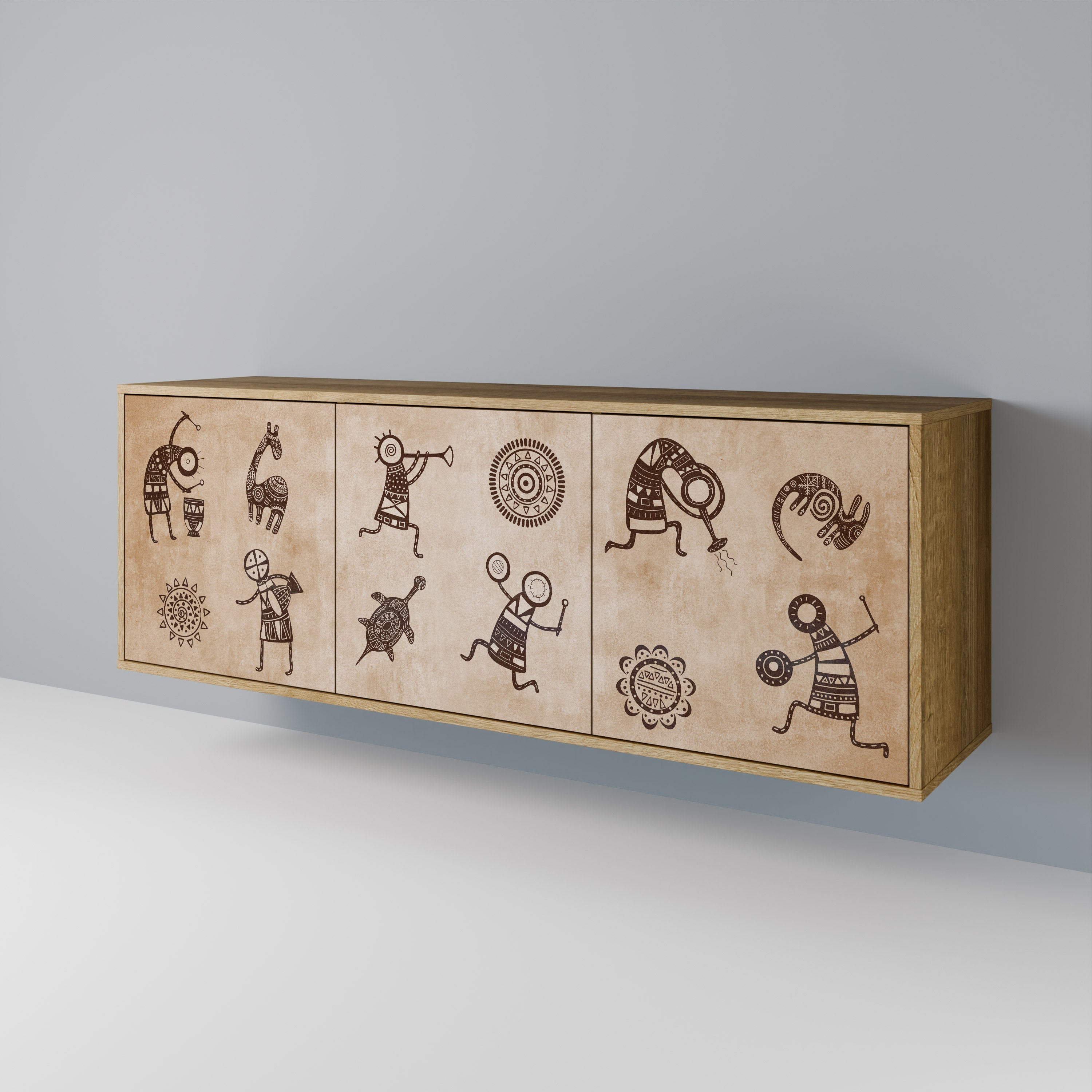 Sideboard im afrikanischen Stil mit 3 Türen in Eichenoptik