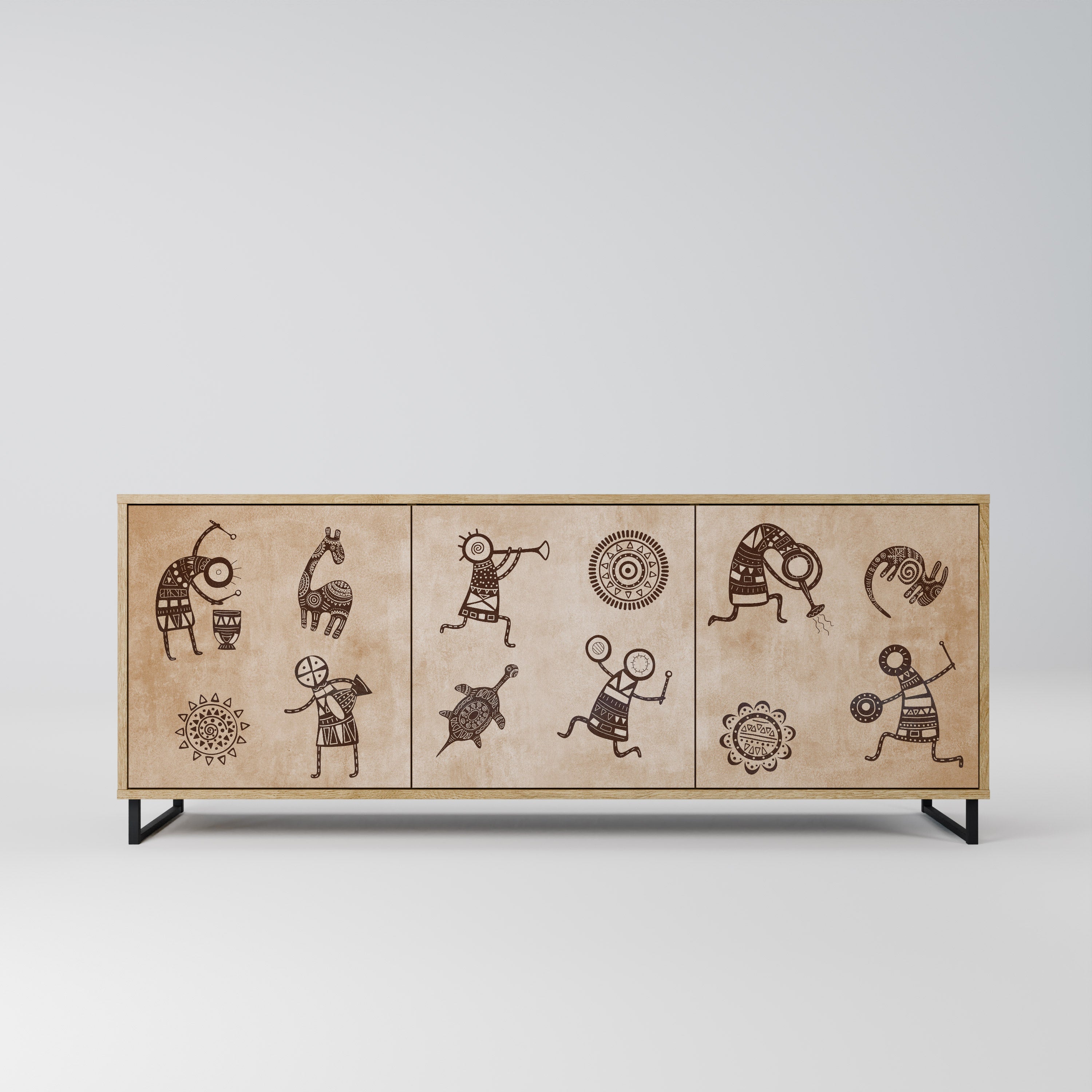 Sideboard im afrikanischen Stil mit 3 Türen in Eichenoptik