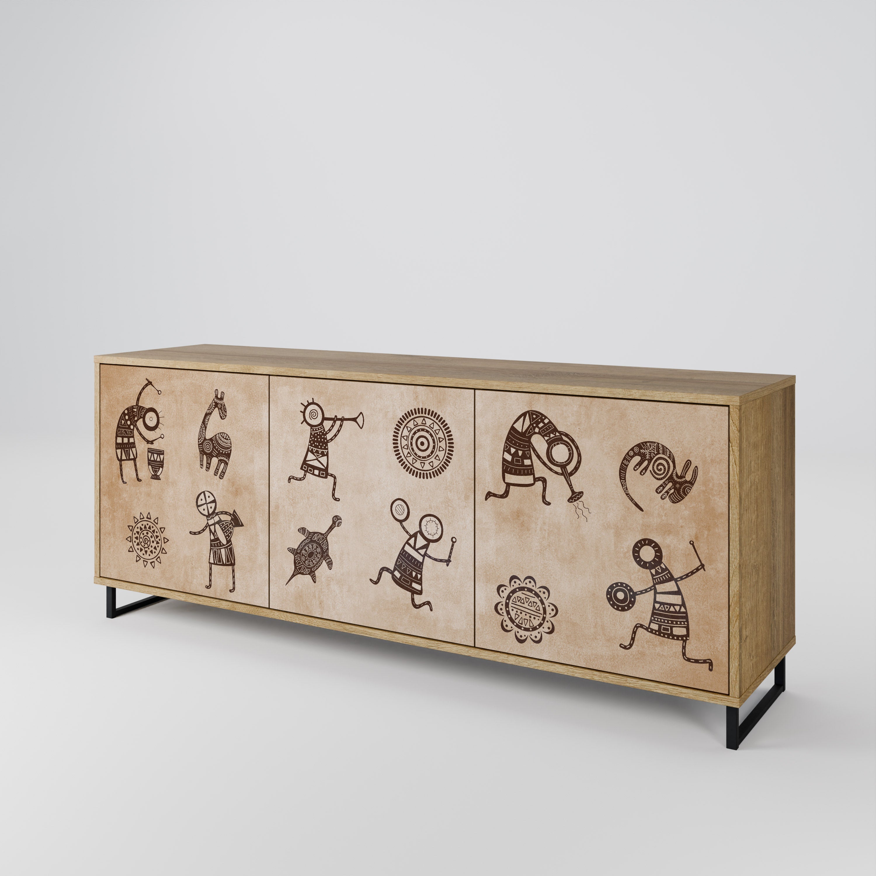 Sideboard im afrikanischen Stil mit 3 Türen in Eichenoptik