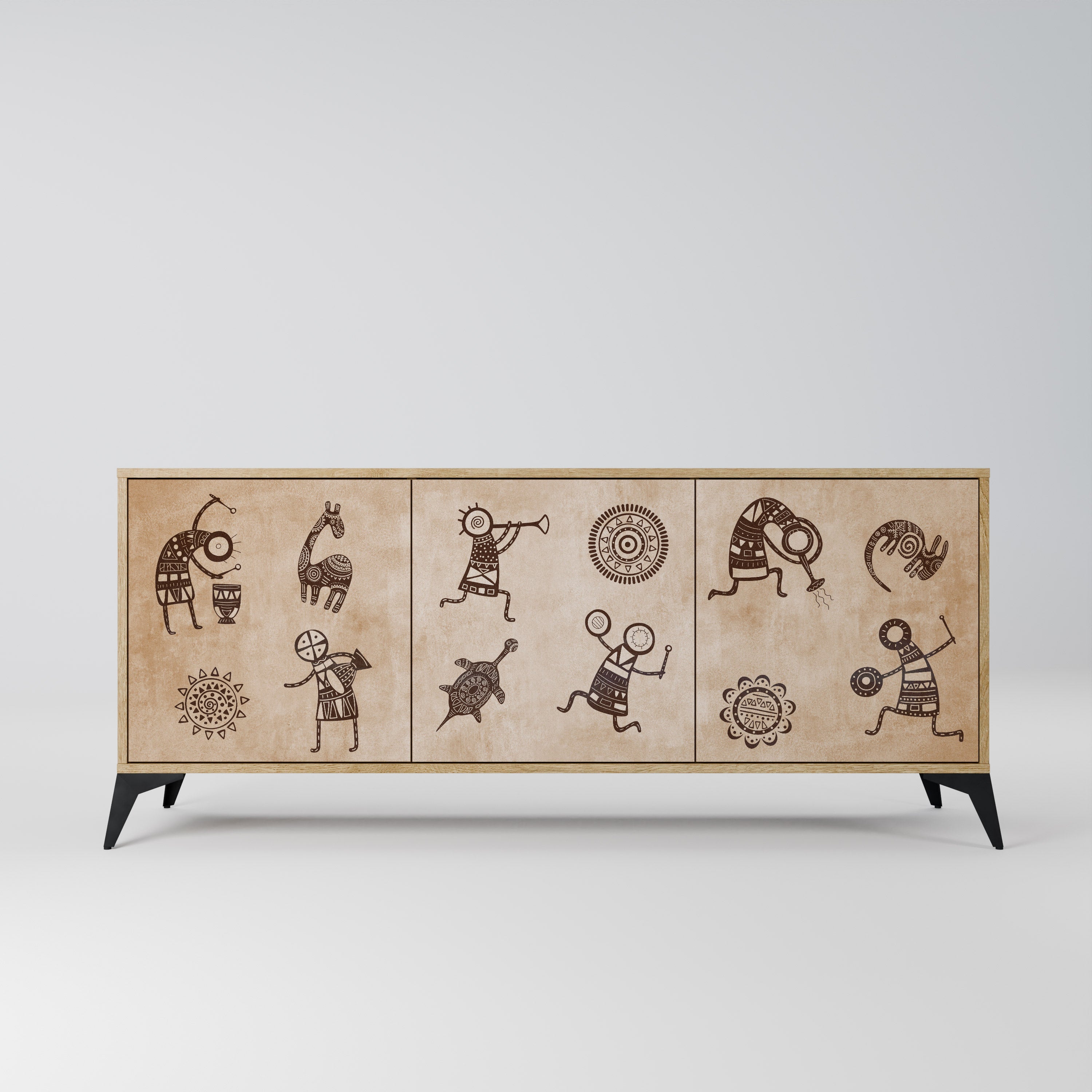 Sideboard im afrikanischen Stil mit 3 Türen in Eichenoptik