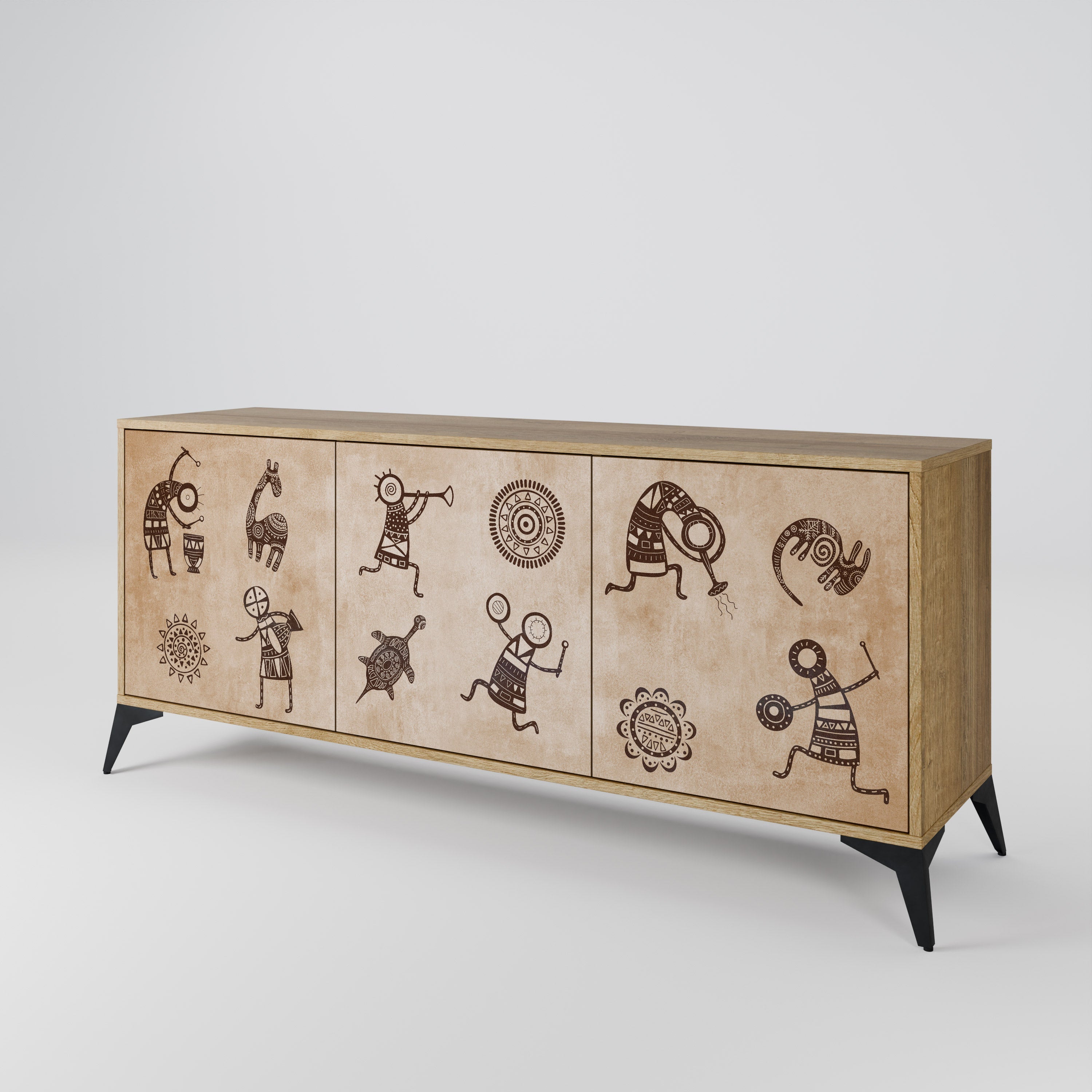 Sideboard im afrikanischen Stil mit 3 Türen in Eichenoptik
