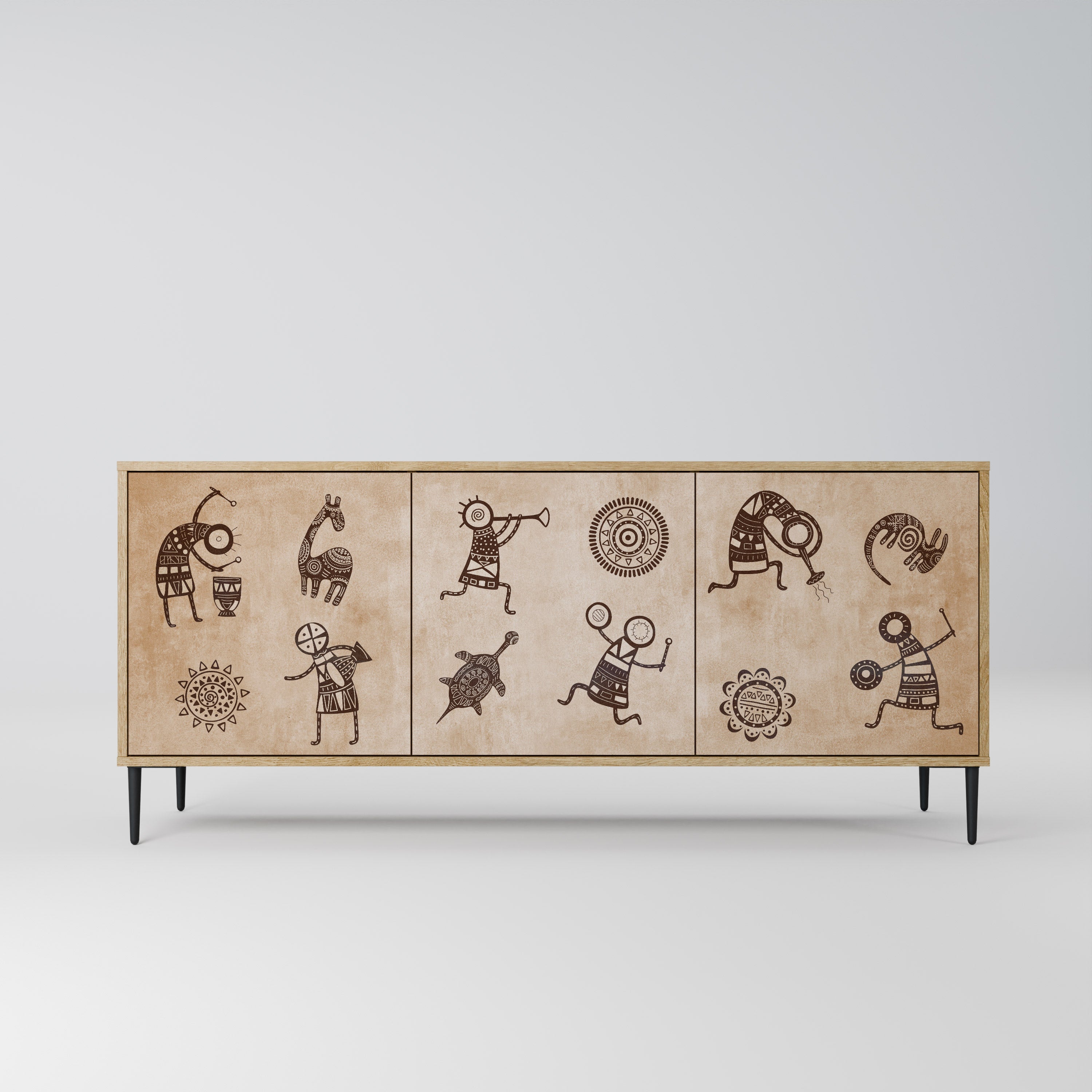 Sideboard im afrikanischen Stil mit 3 Türen in Eichenoptik