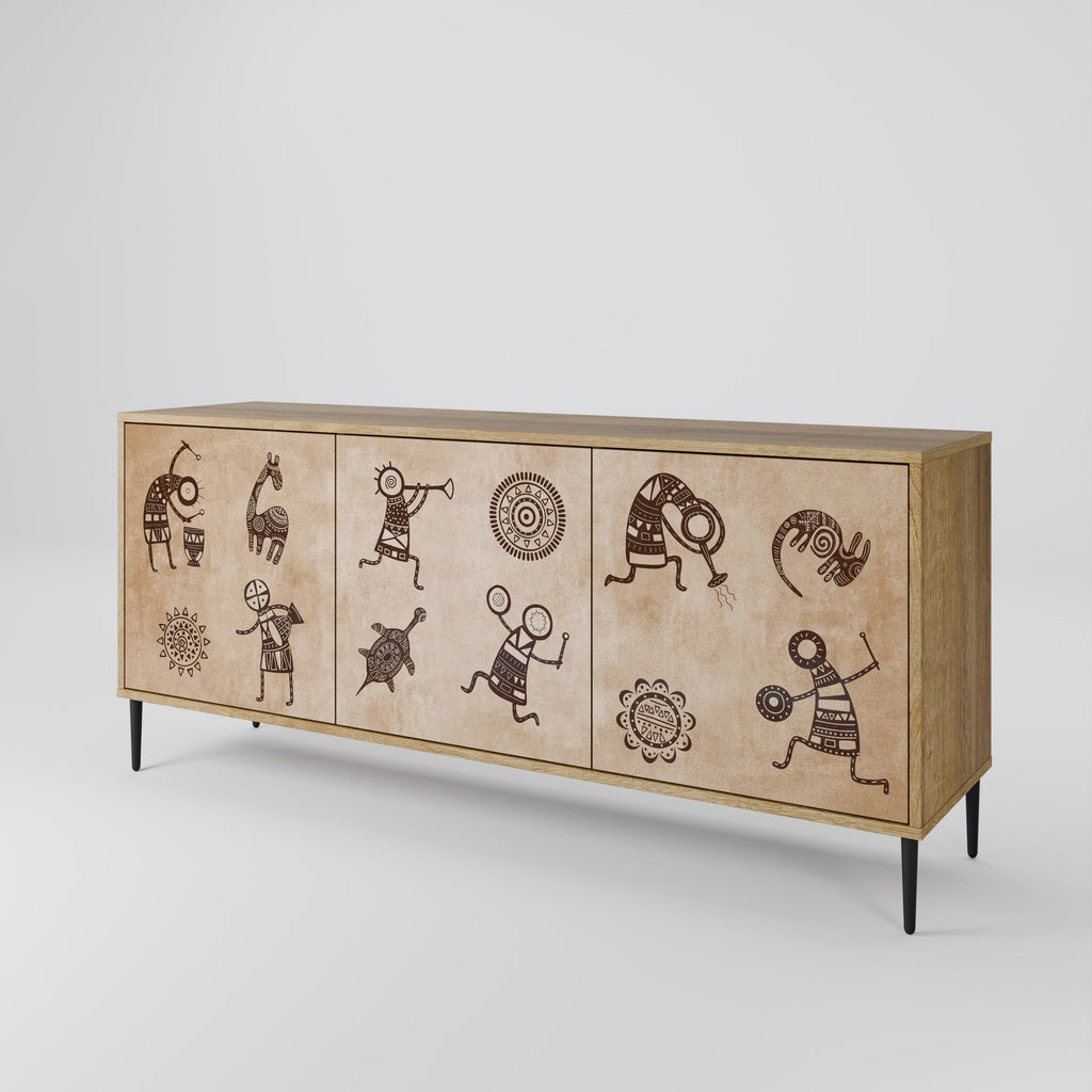 Sideboard im afrikanischen Stil mit 3 Türen in Eichenoptik