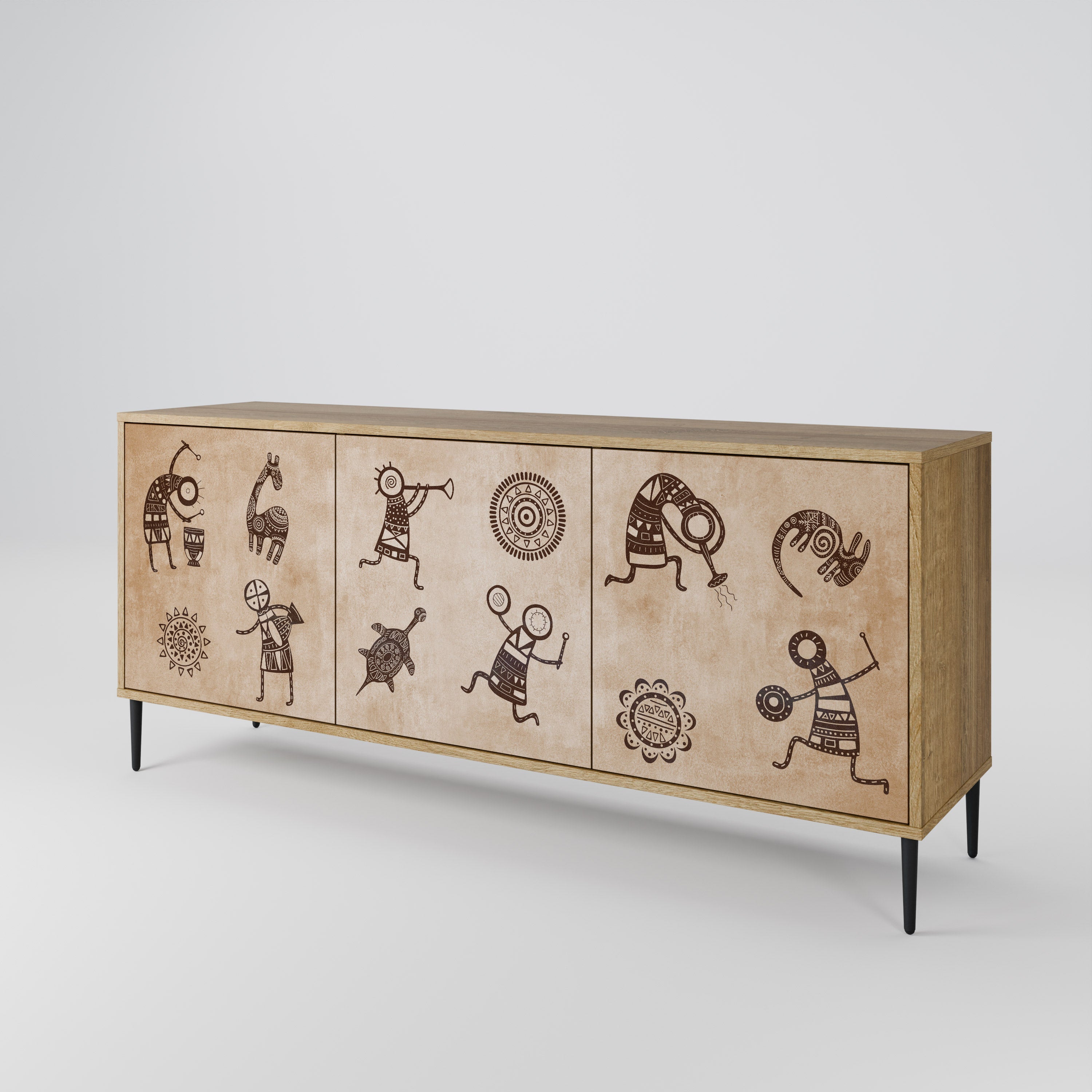 Sideboard im afrikanischen Stil mit 3 Türen in Eichenoptik
