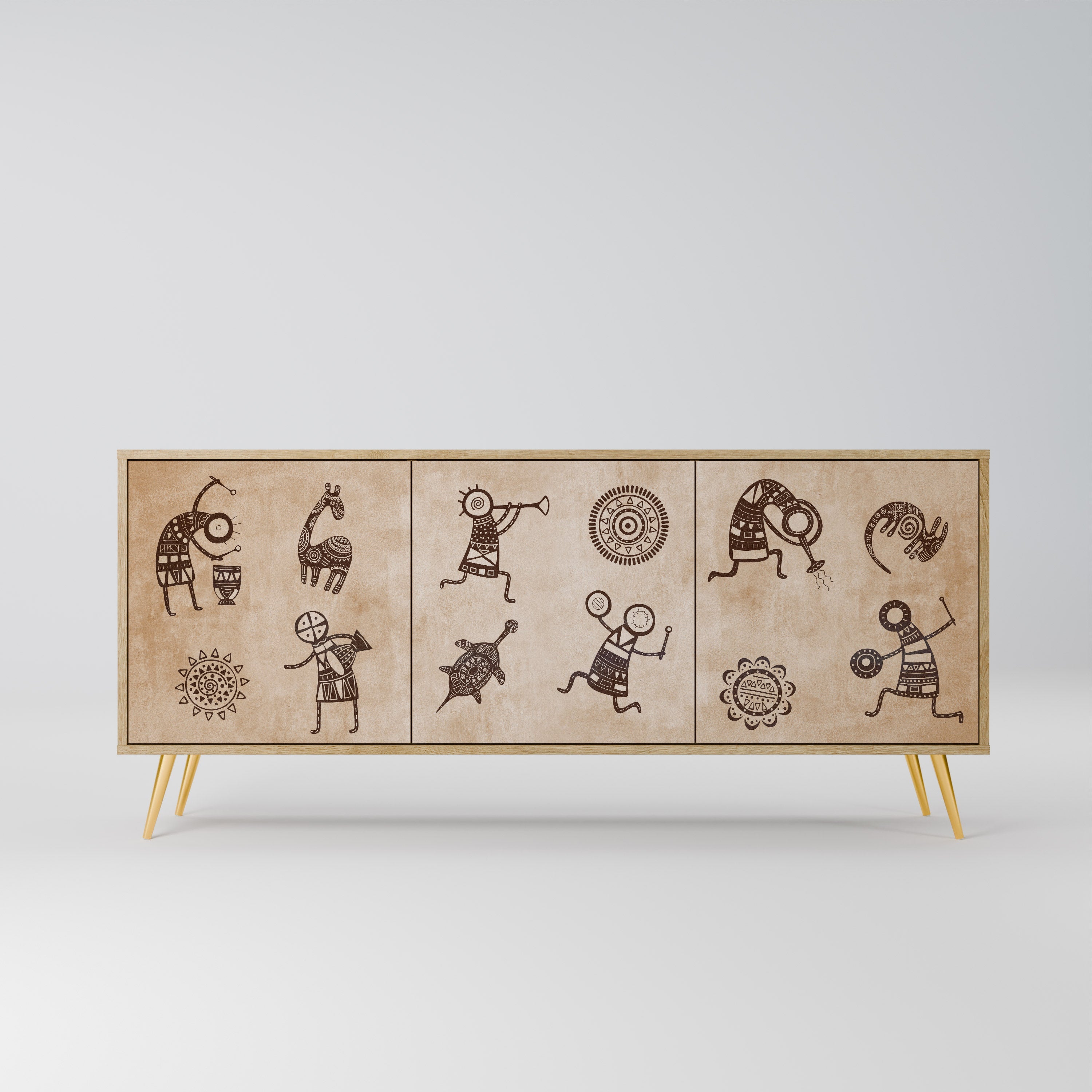 Sideboard im afrikanischen Stil mit 3 Türen in Eichenoptik