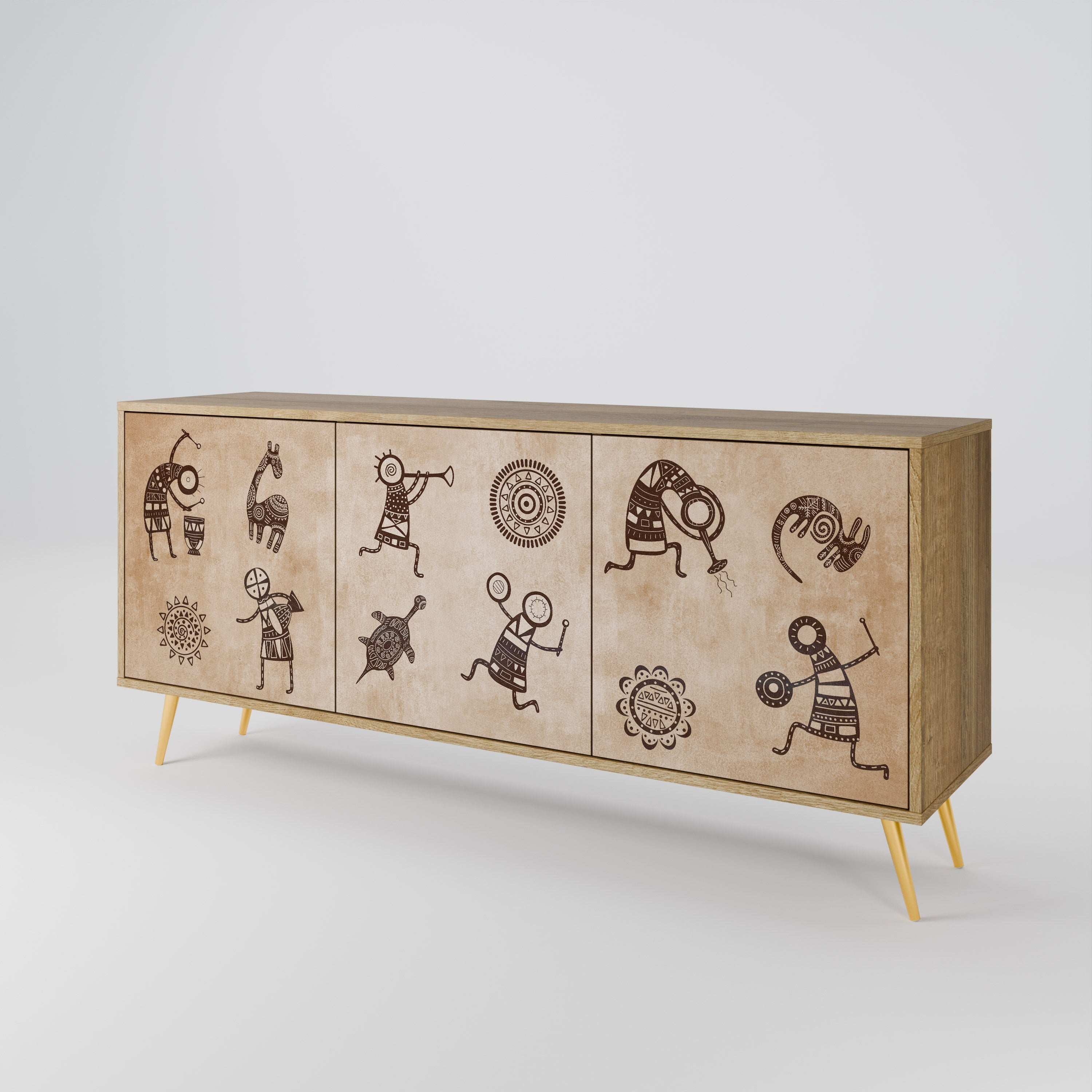 Sideboard im afrikanischen Stil mit 3 Türen in Eichenoptik