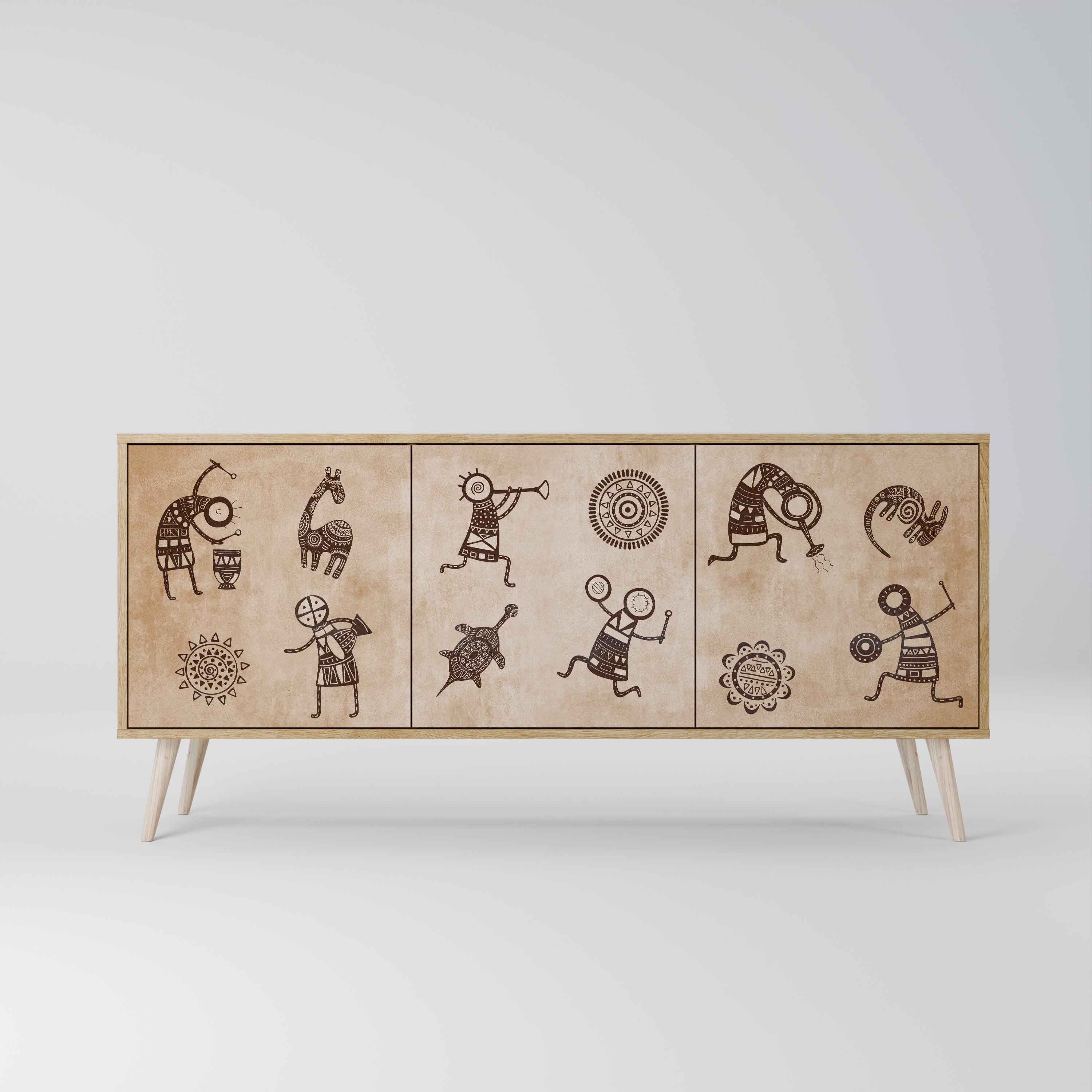 Sideboard im afrikanischen Stil mit 3 Türen in Eichenoptik