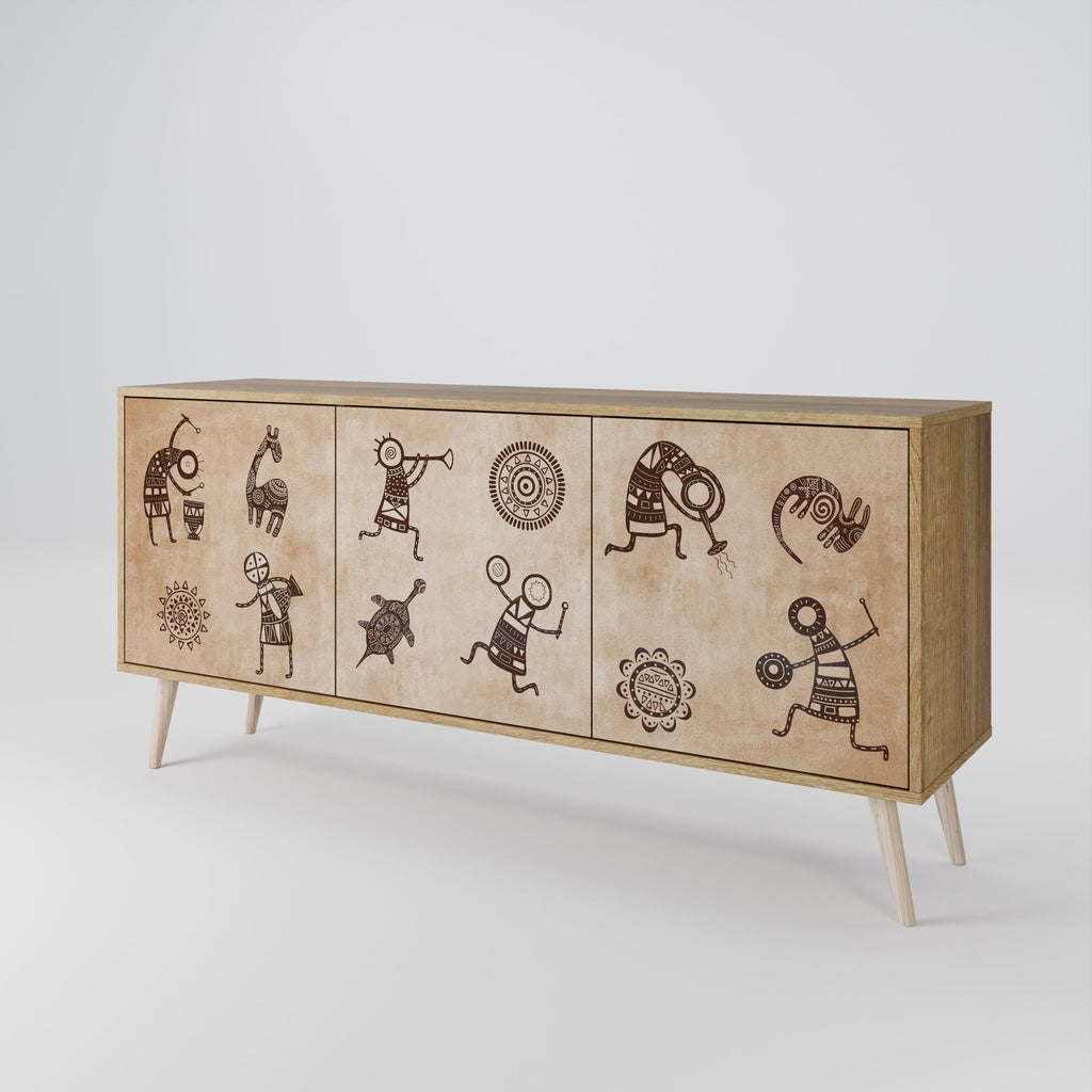 Sideboard im afrikanischen Stil mit 3 Türen in Eichenoptik