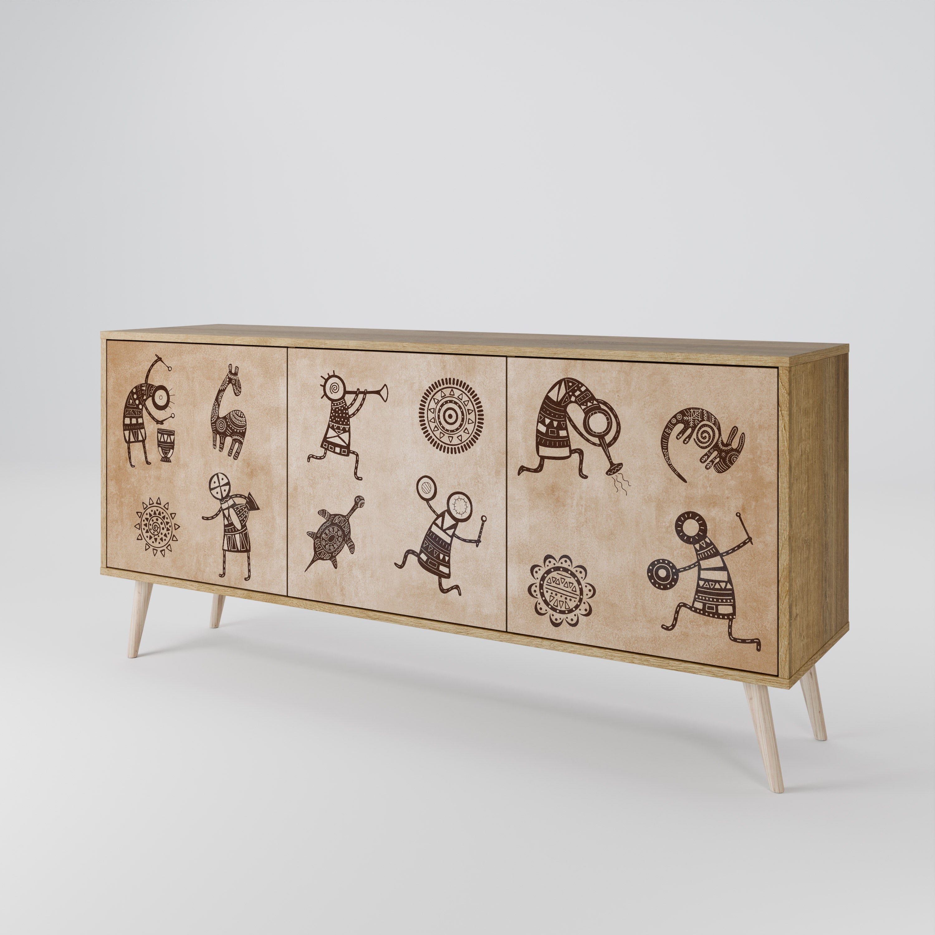Sideboard im afrikanischen Stil mit 3 Türen in Eichenoptik