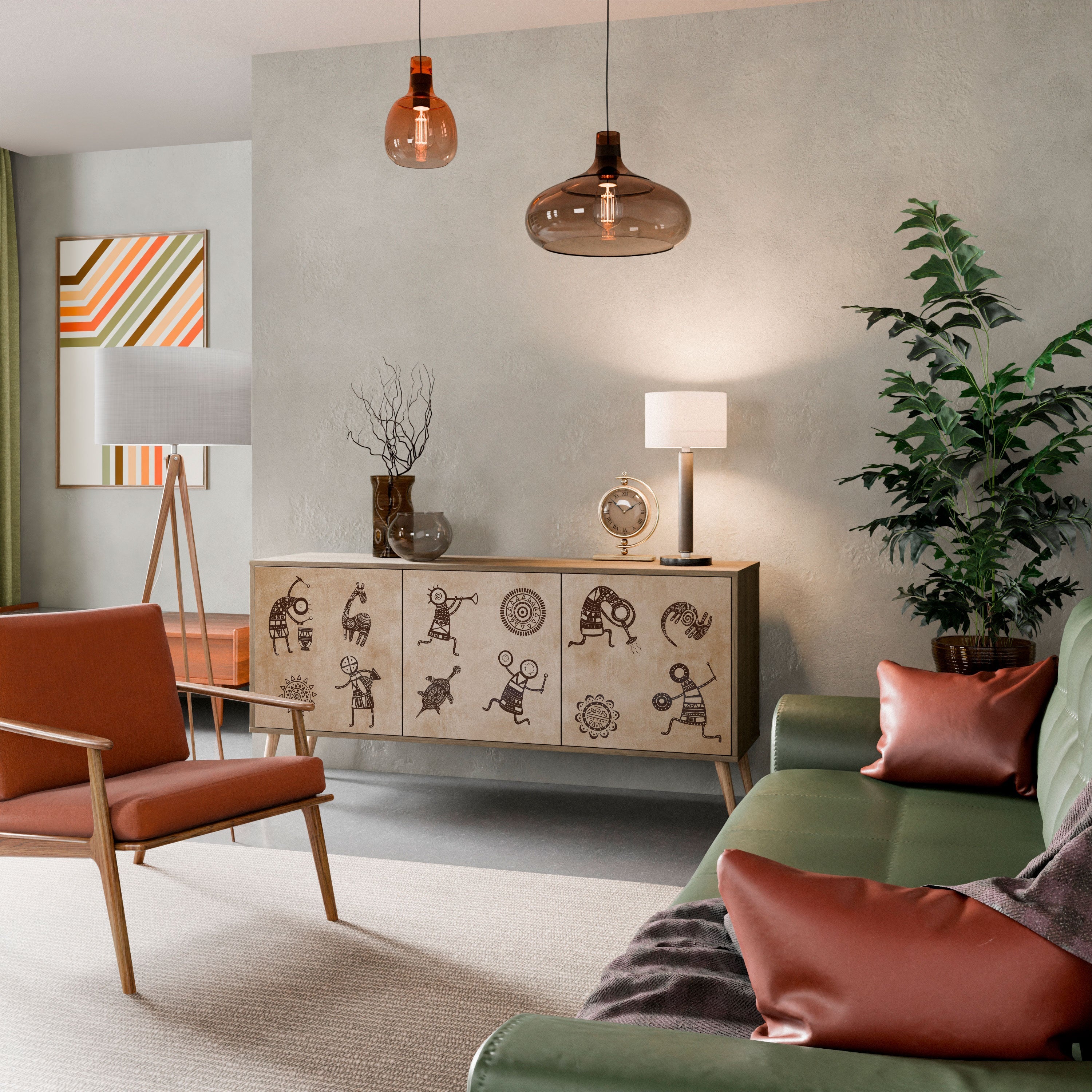Sideboard im afrikanischen Stil mit 3 Türen in Eichenoptik