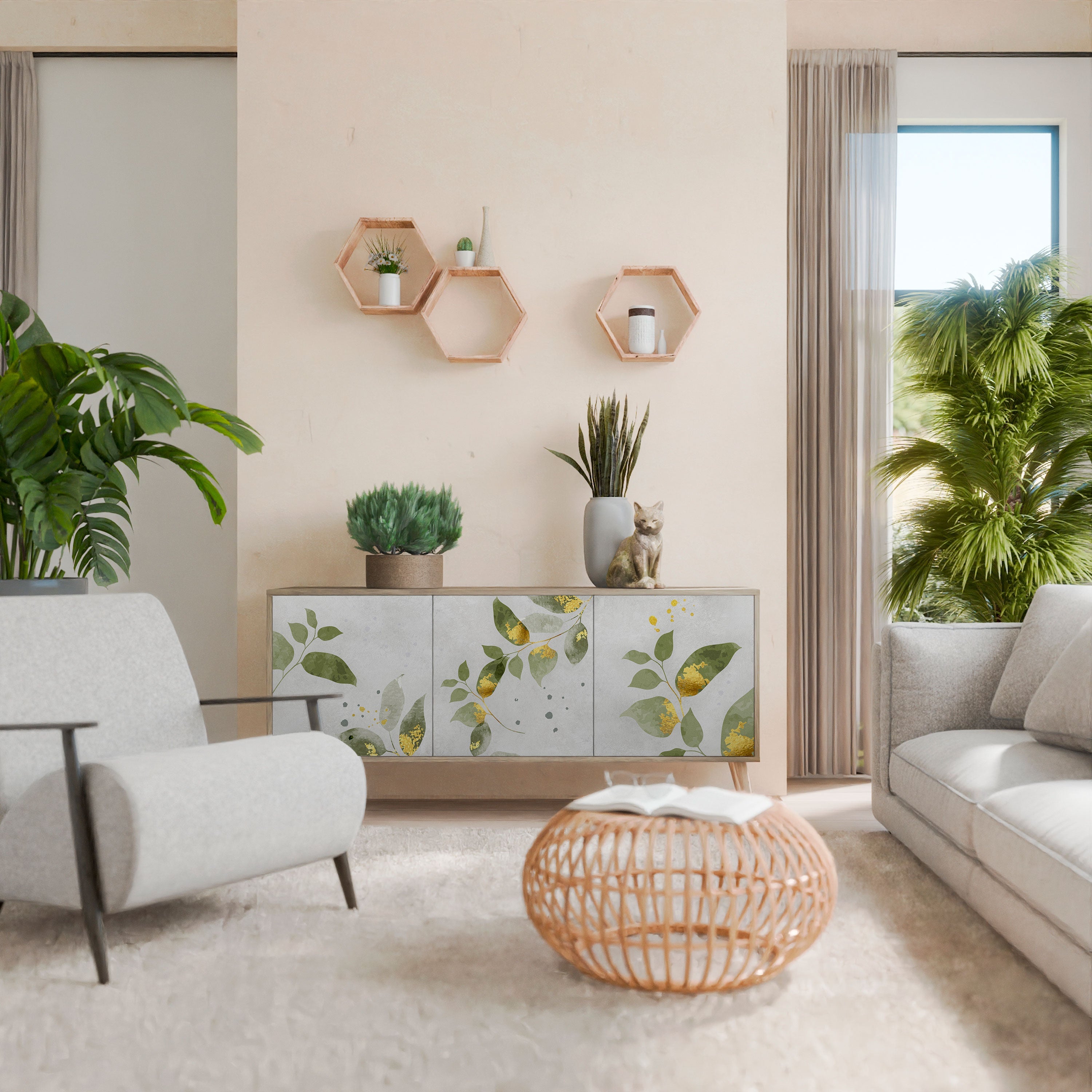 ELEGANT BOTANICS 3-türiges Sideboard in Eichenoptik