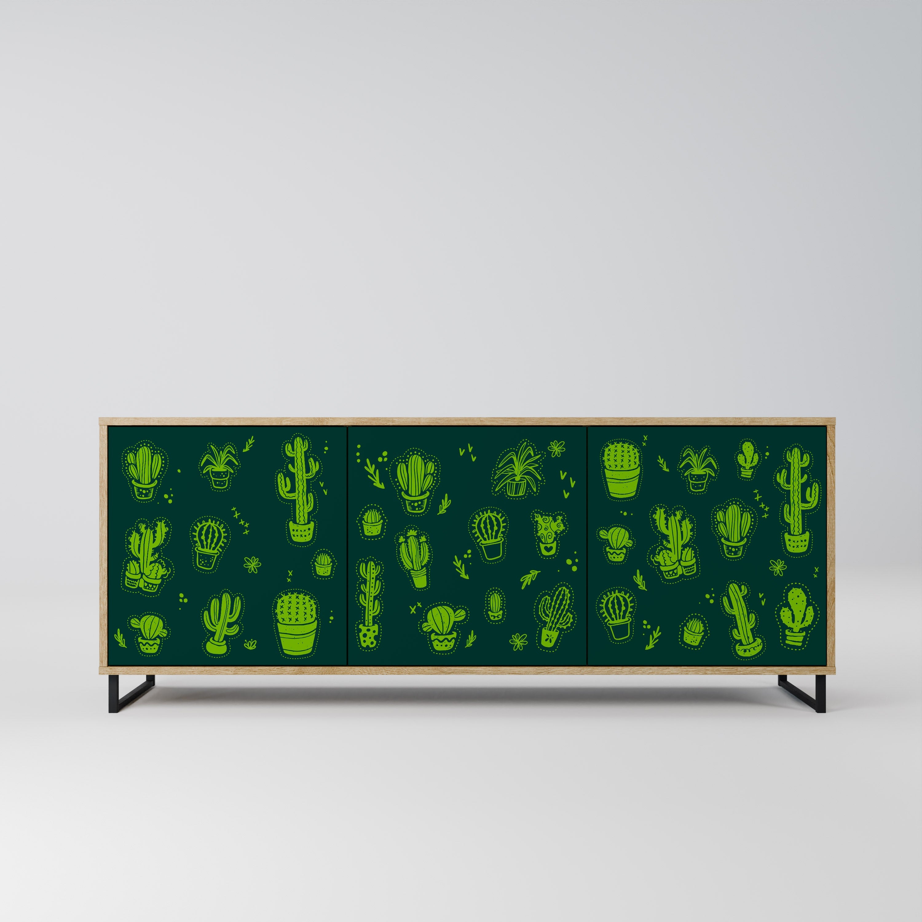 Desert Green Sideboard mit 3 Türen in Eichenoptik