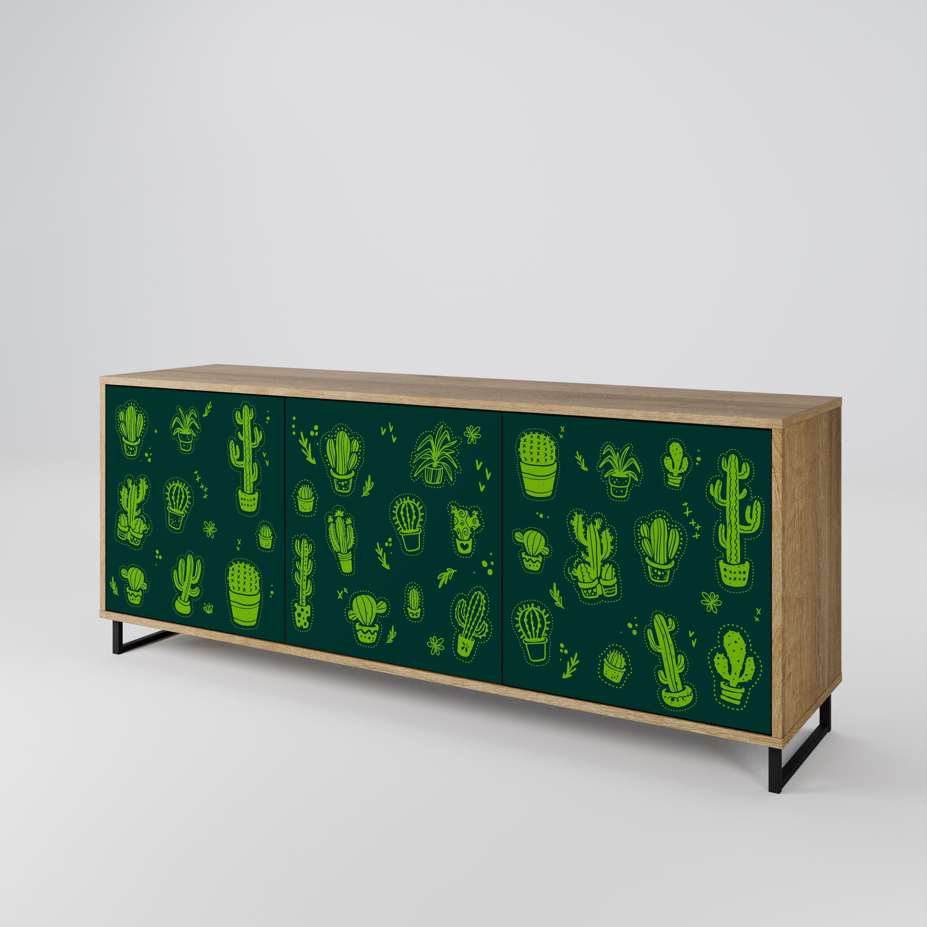 Desert Green Sideboard mit 3 Türen in Eichenoptik