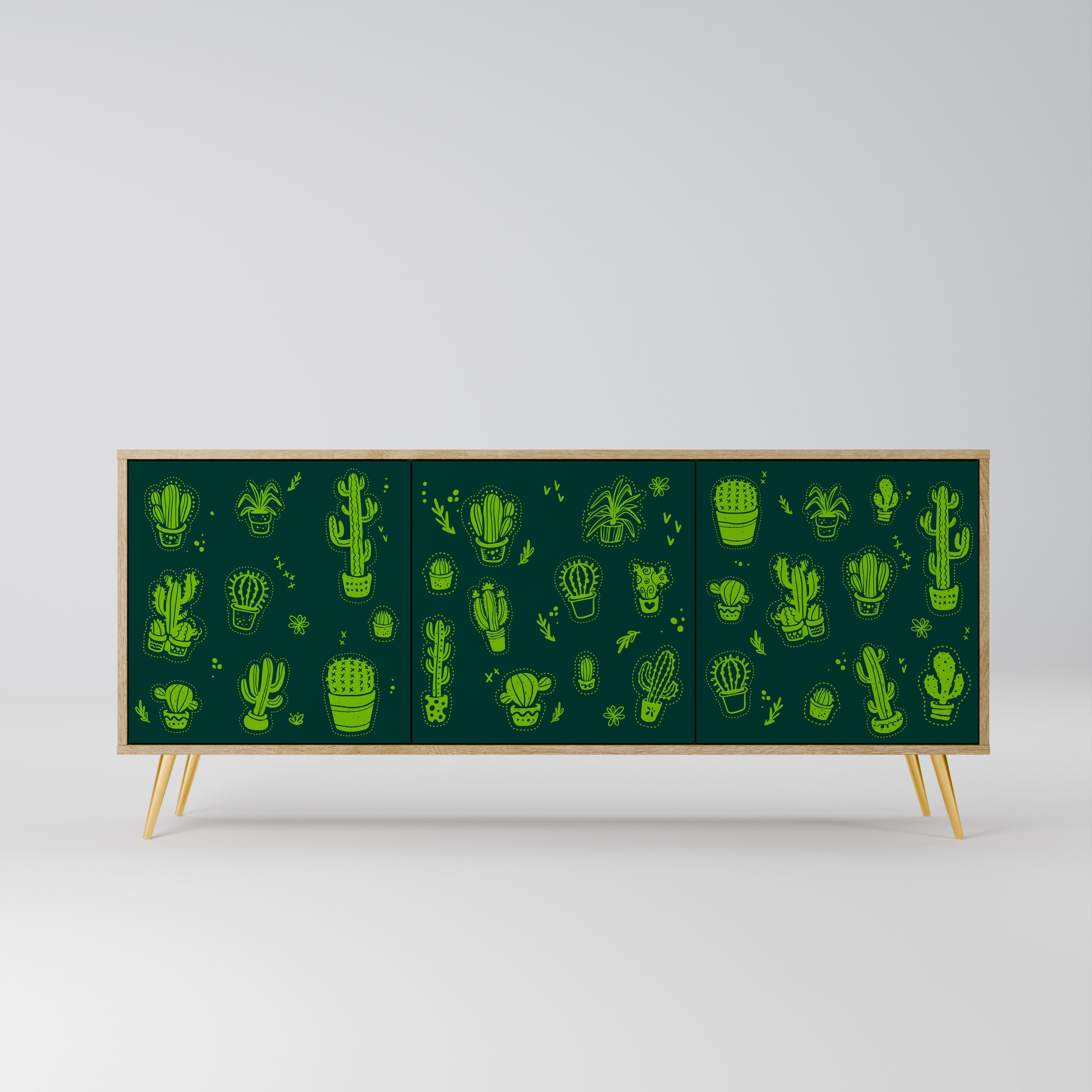 Desert Green Sideboard mit 3 Türen in Eichenoptik