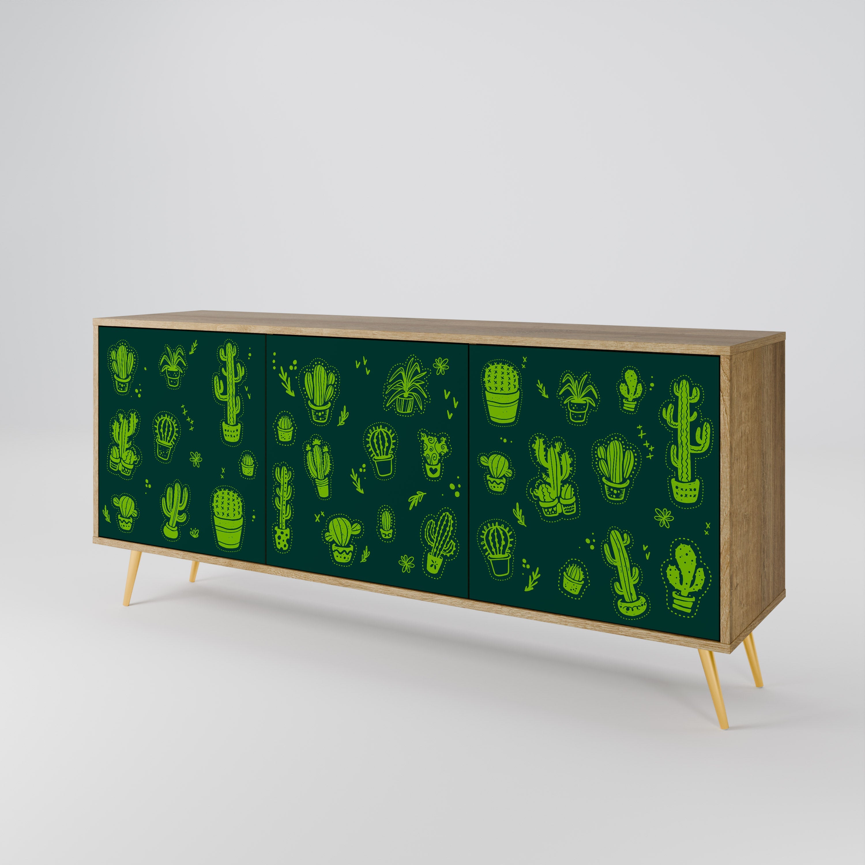 Desert Green Sideboard mit 3 Türen in Eichenoptik