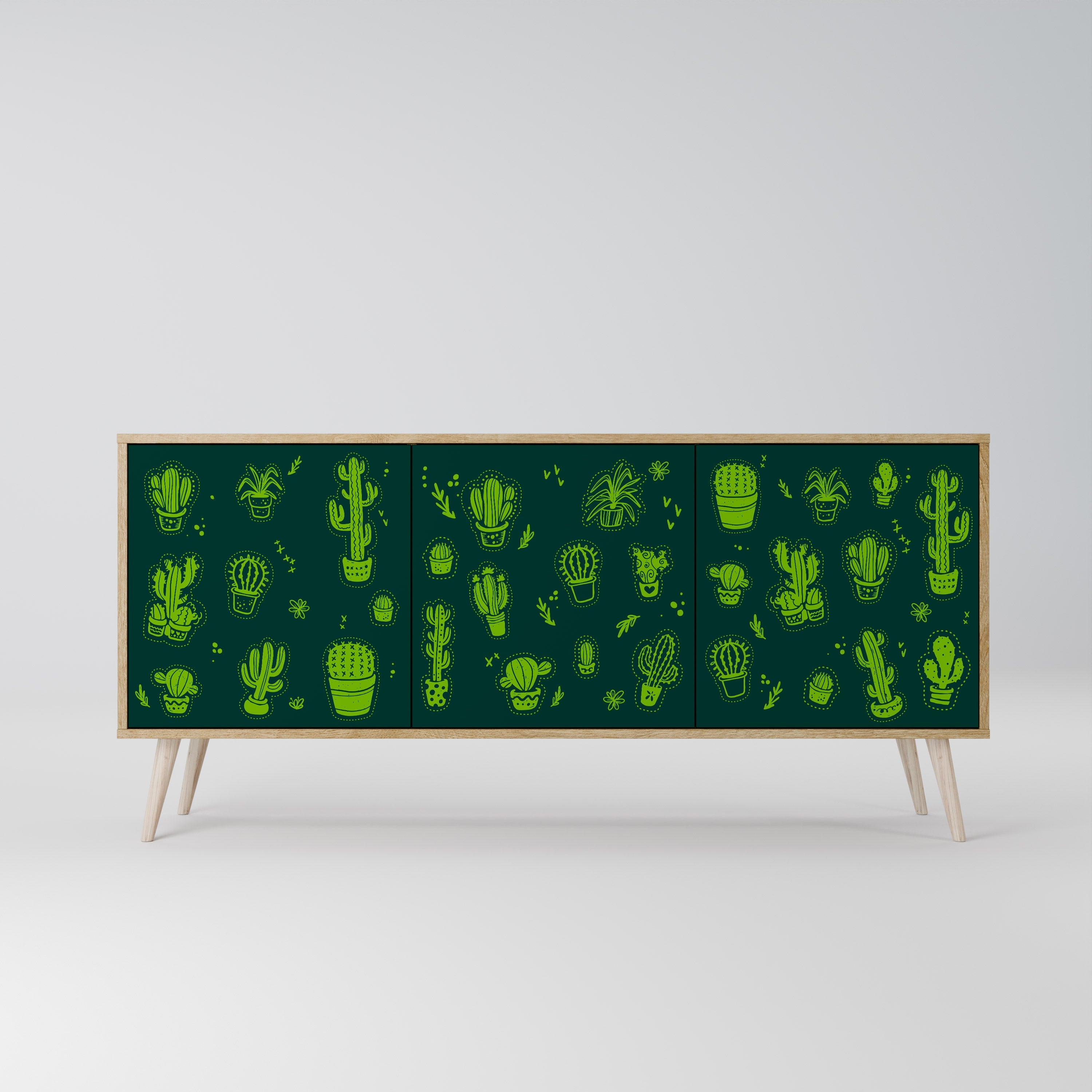 Desert Green Sideboard mit 3 Türen in Eichenoptik
