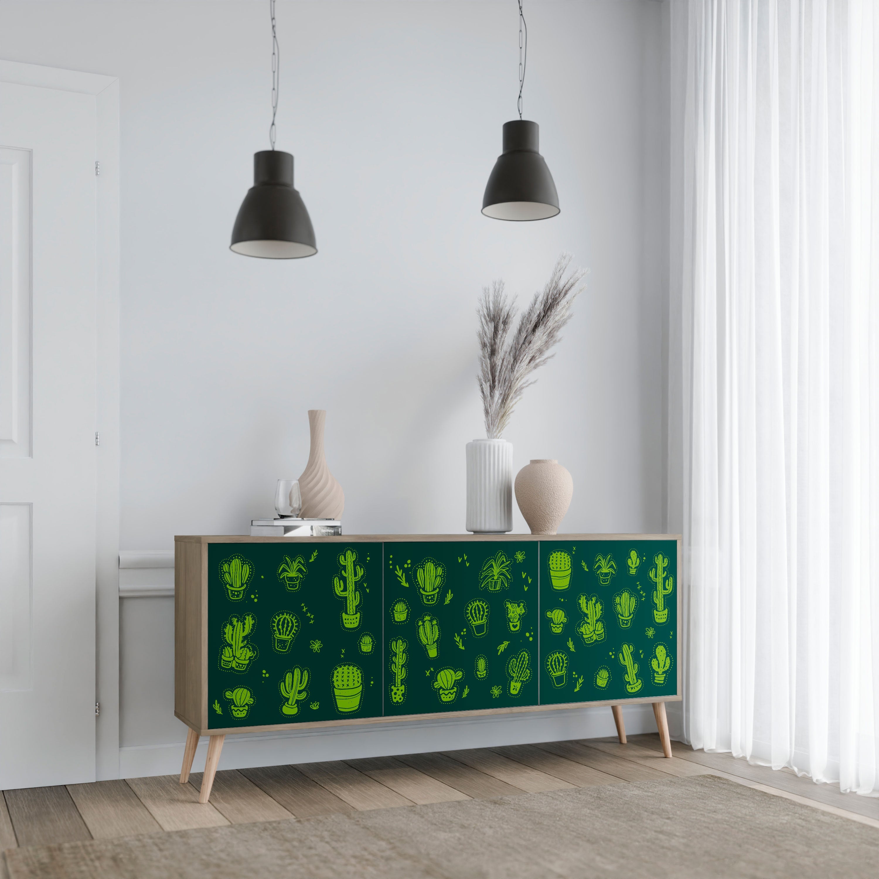 Desert Green Sideboard mit 3 Türen in Eichenoptik