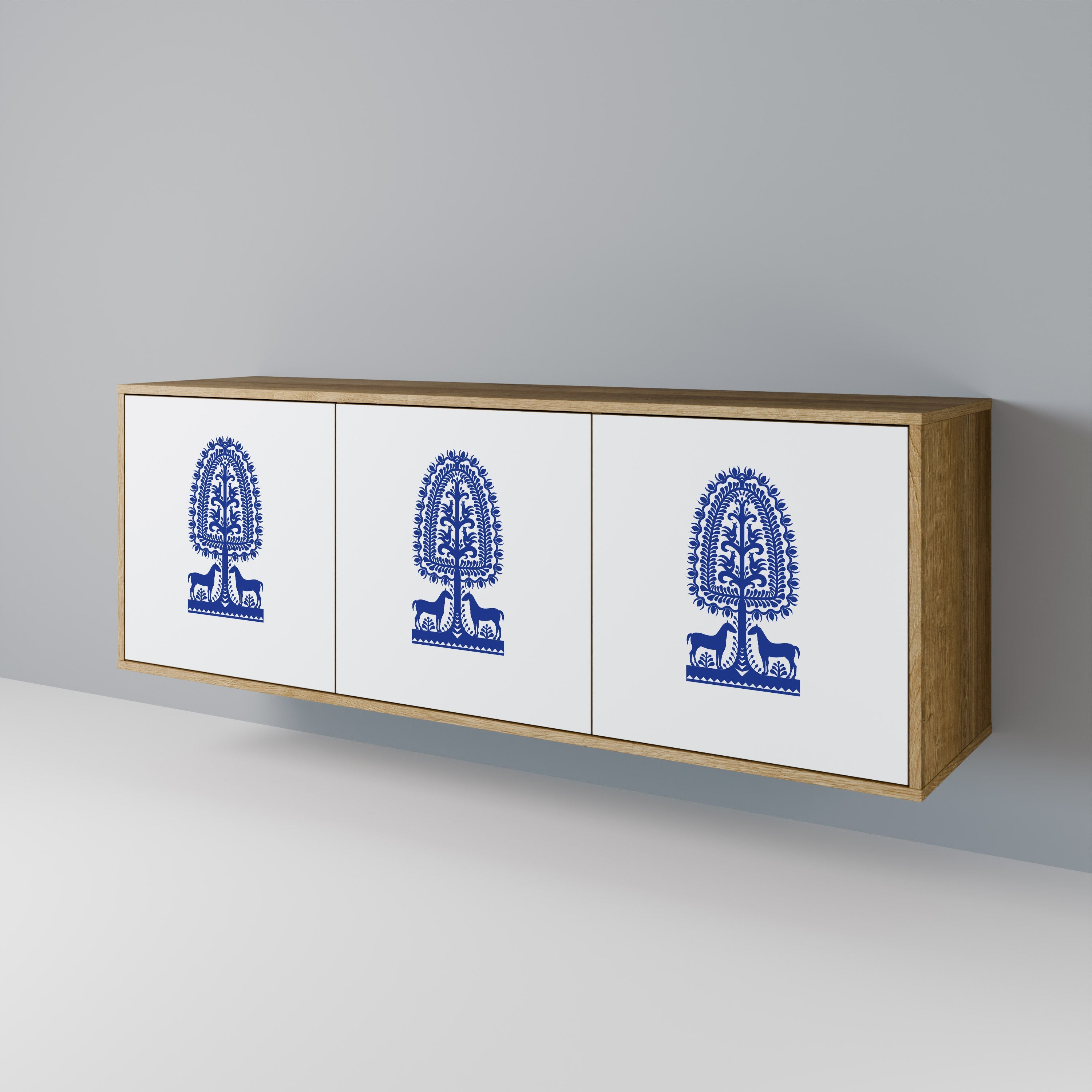POLISH FOLK ART Sideboard mit 3 Türen in Eichenoptik