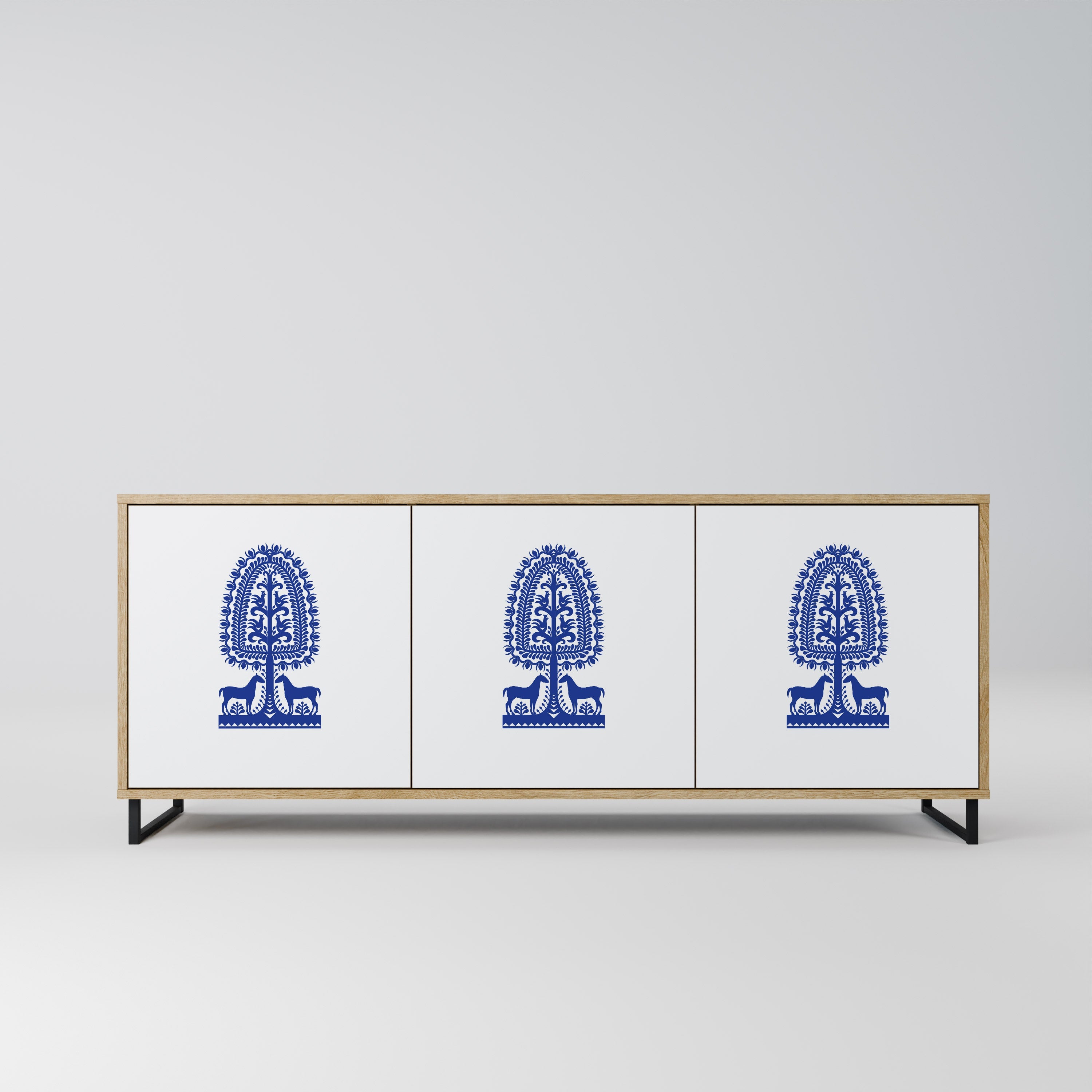 POLISH FOLK ART Sideboard mit 3 Türen in Eichenoptik