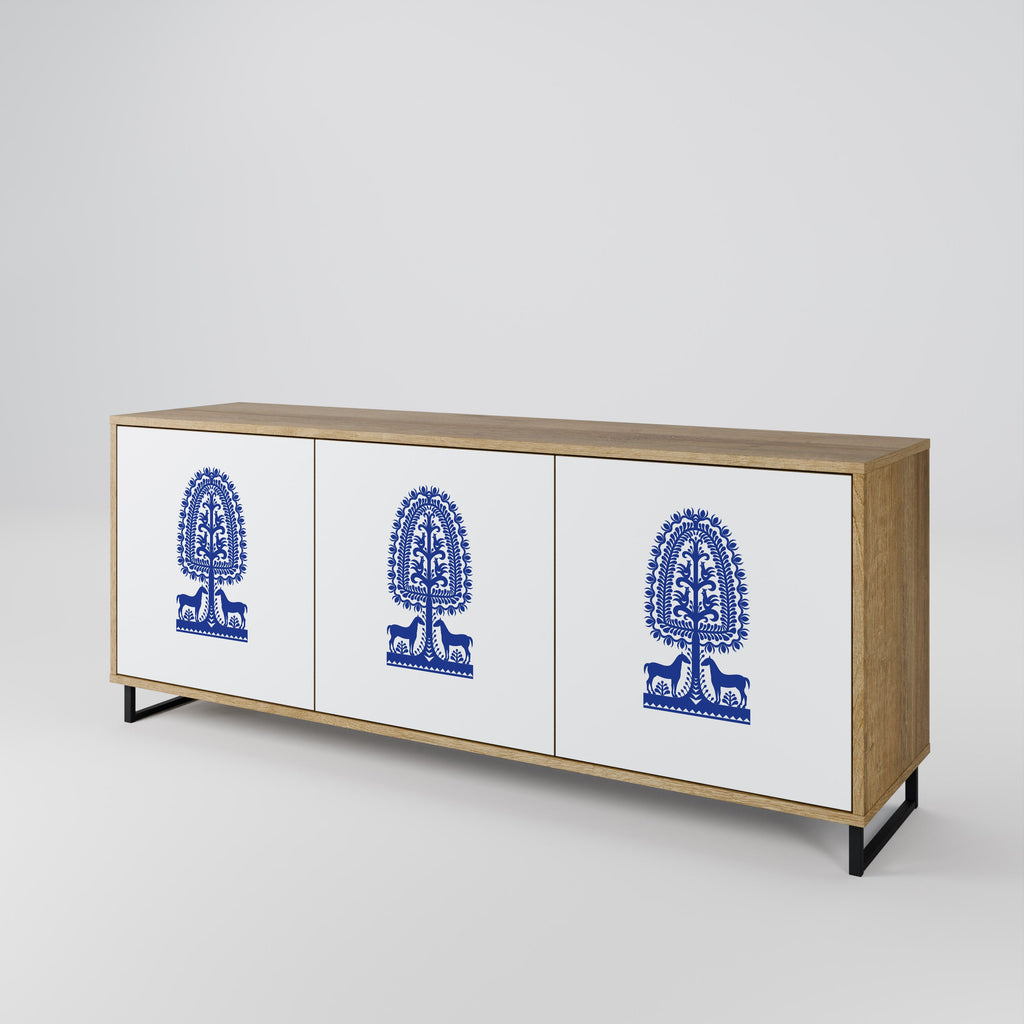 POLISH FOLK ART Sideboard mit 3 Türen in Eichenoptik