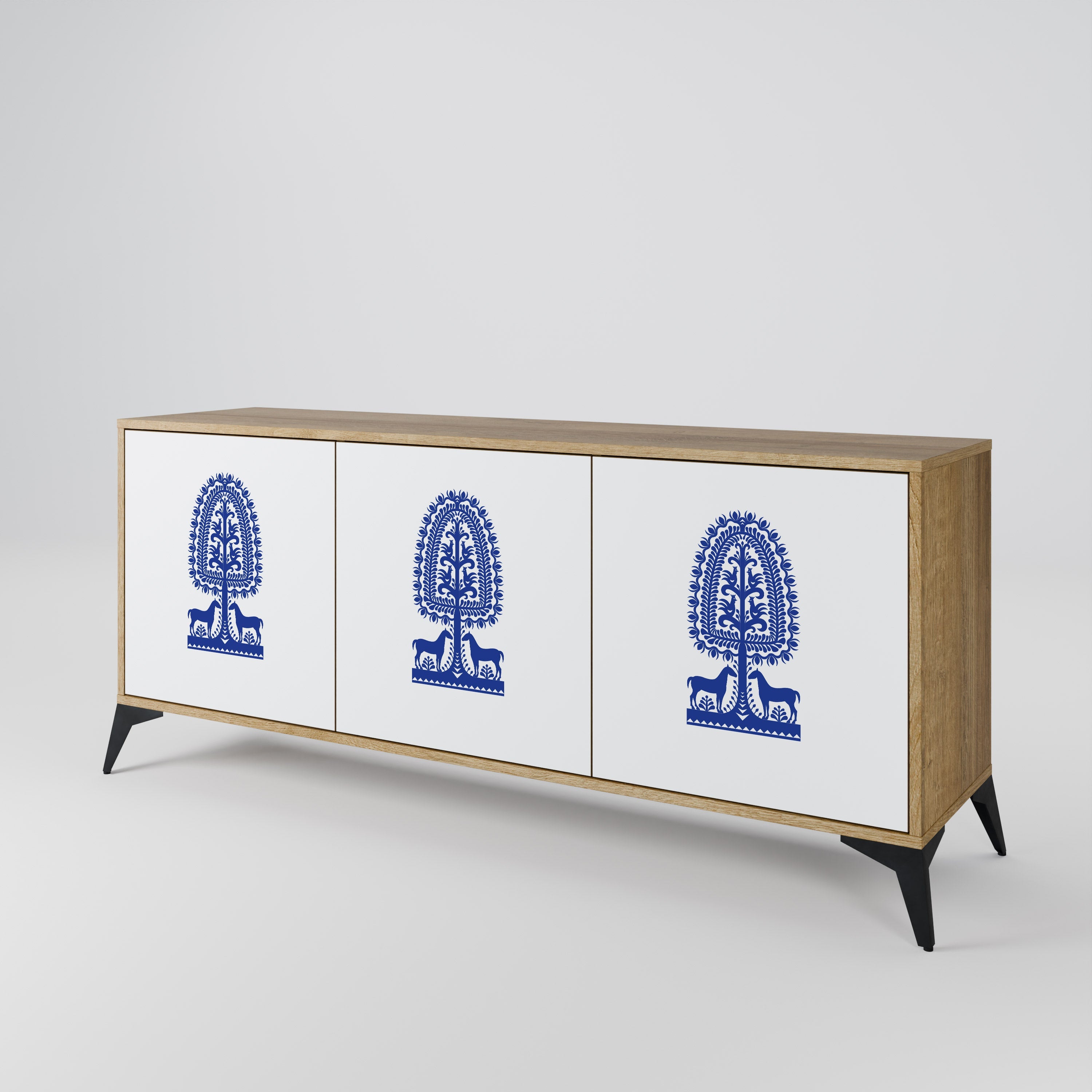 POLISH FOLK ART Sideboard mit 3 Türen in Eichenoptik