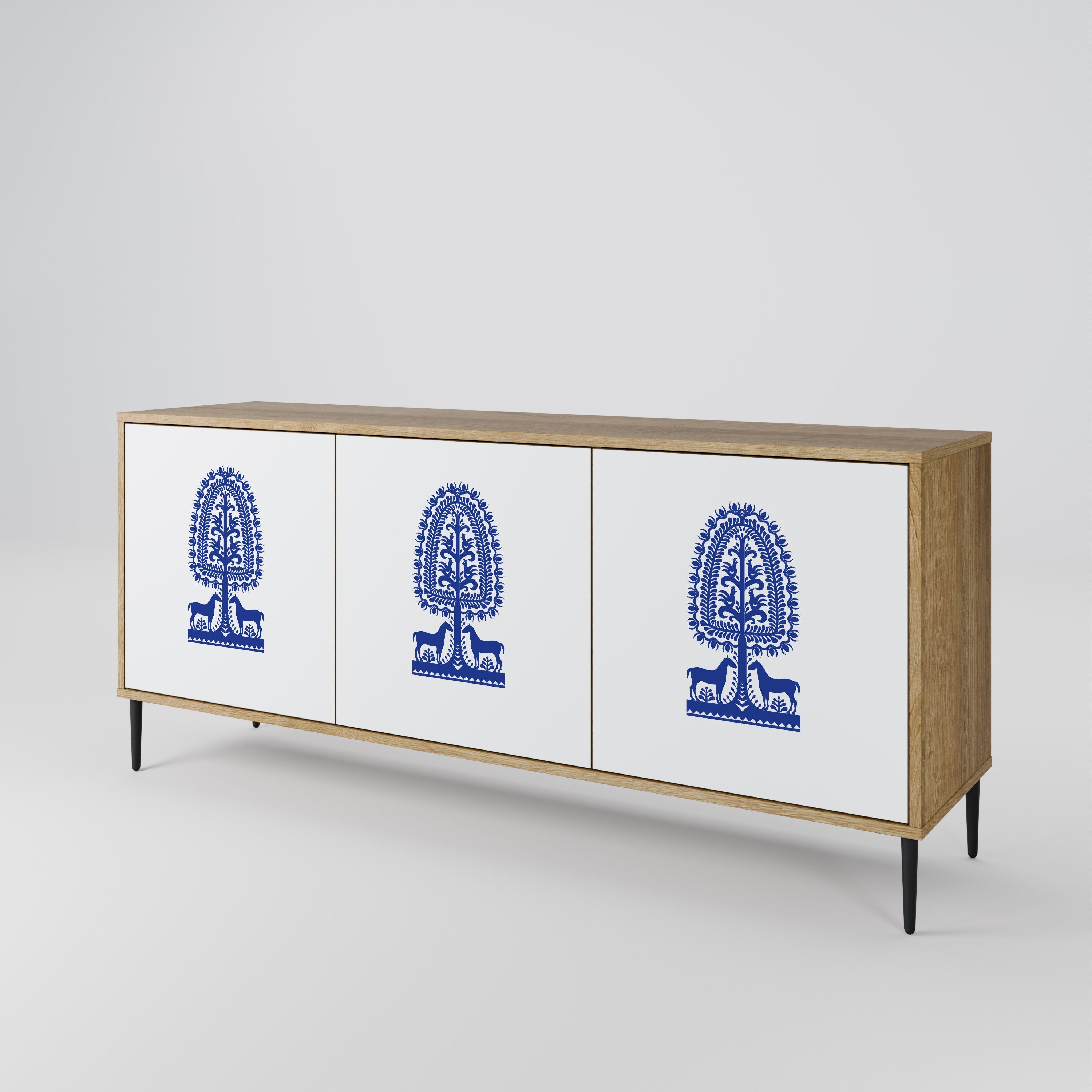 POLISH FOLK ART Sideboard mit 3 Türen in Eichenoptik