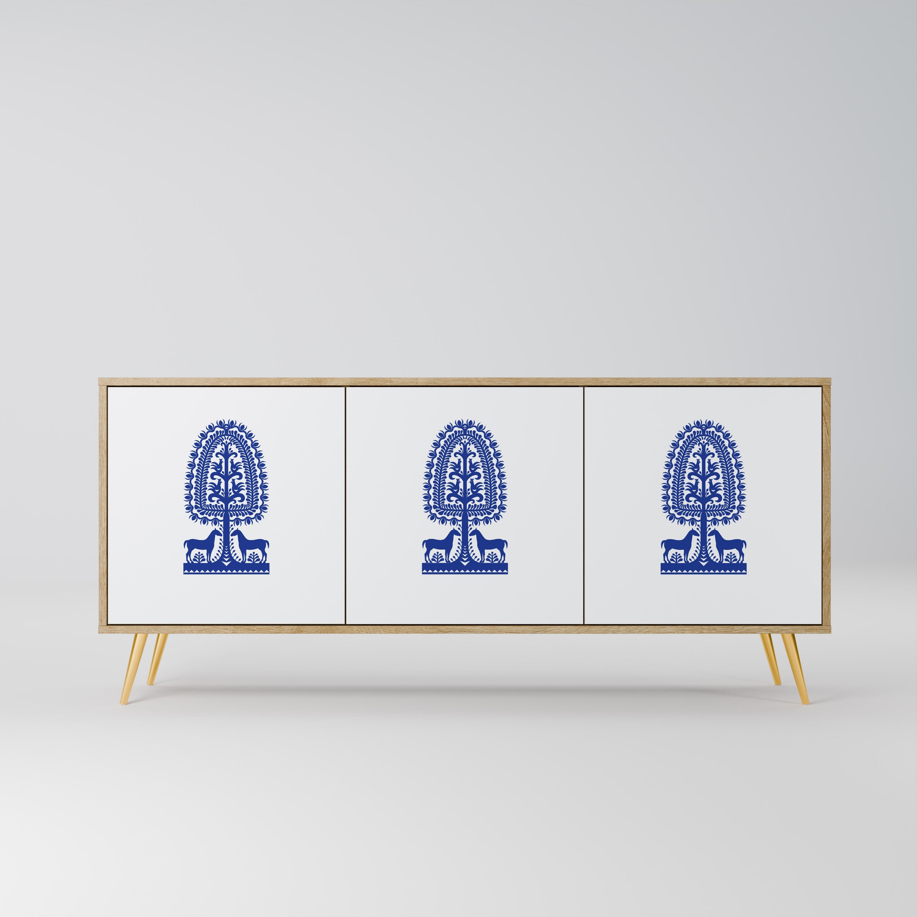 POLISH FOLK ART Sideboard mit 3 Türen in Eichenoptik