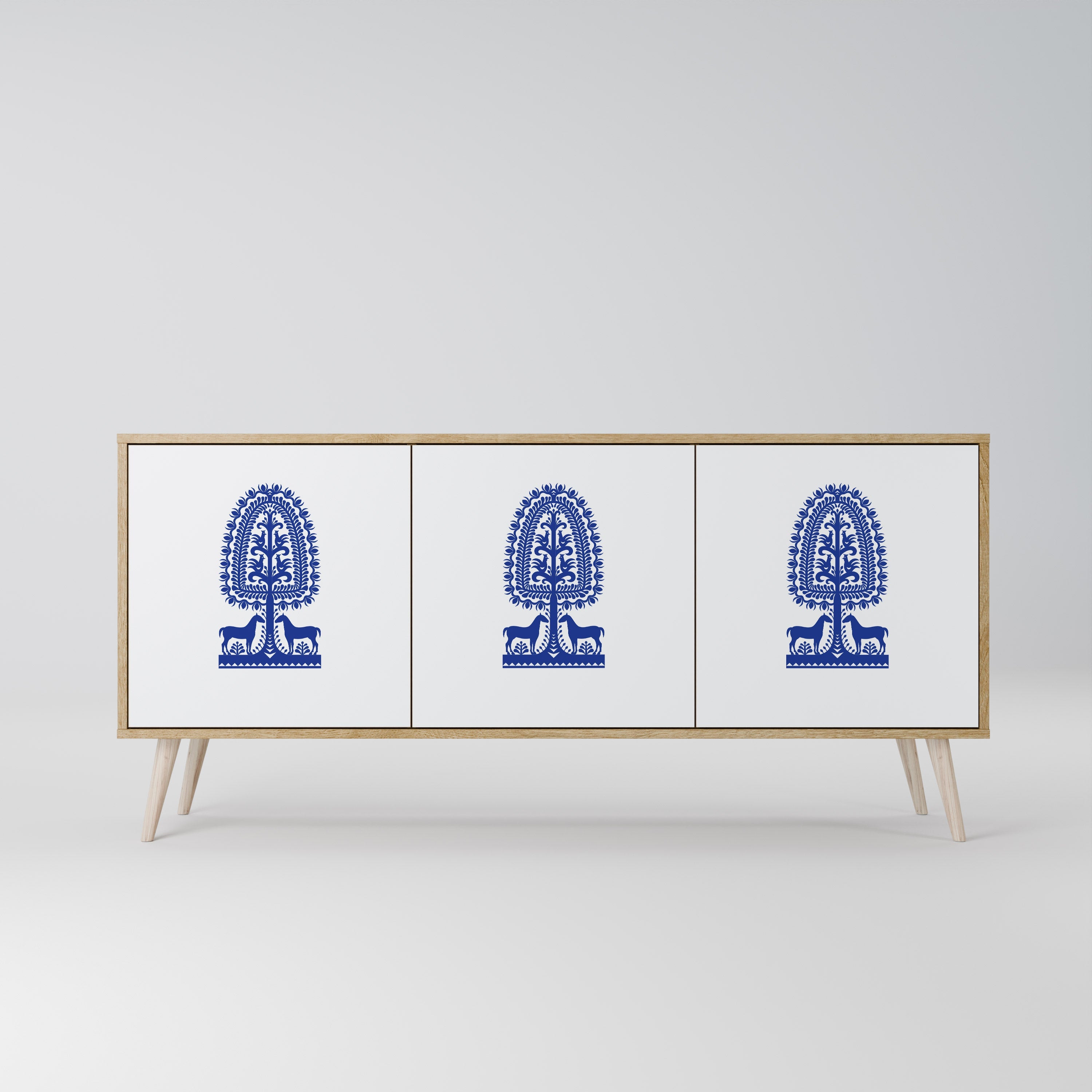 POLISH FOLK ART Sideboard mit 3 Türen in Eichenoptik