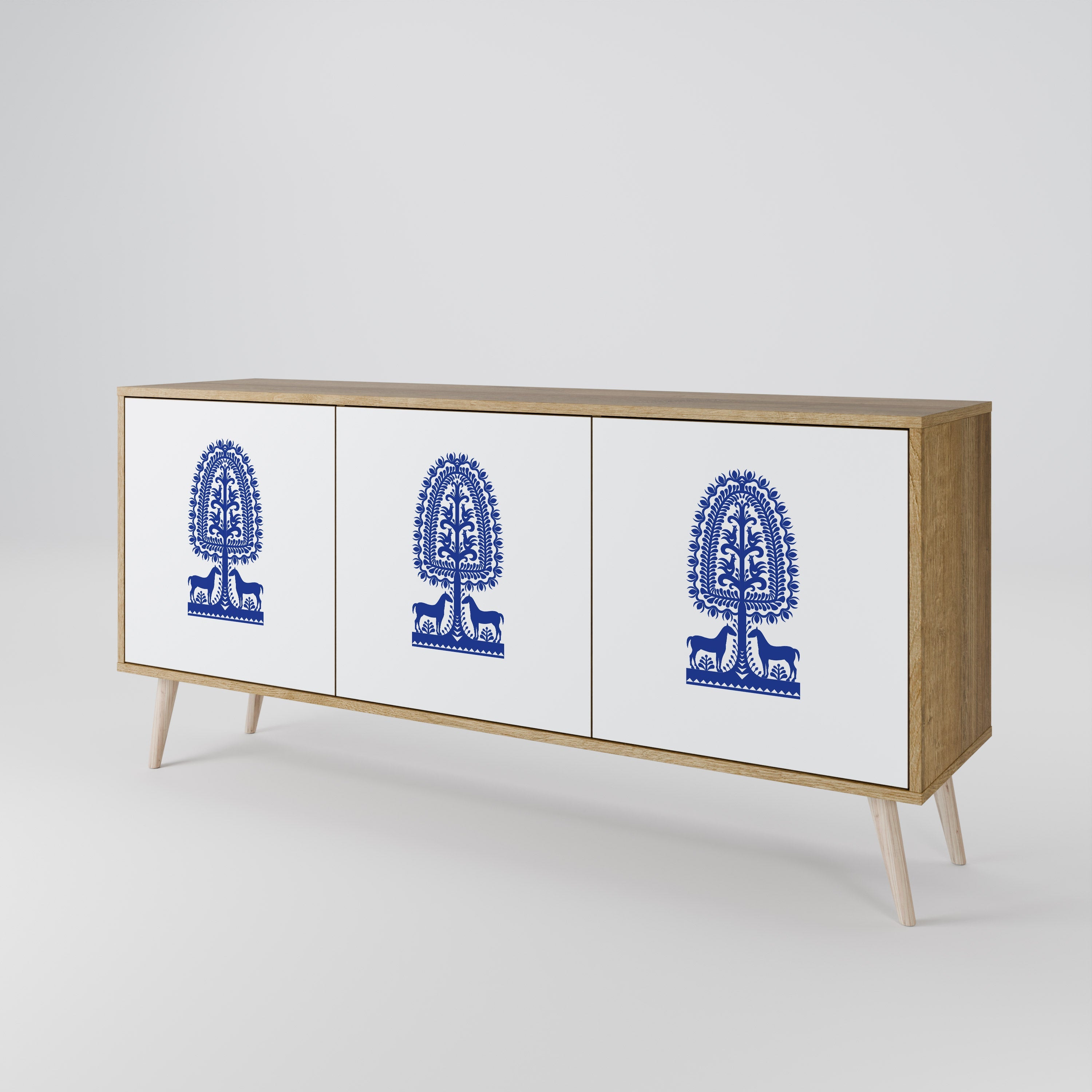 POLISH FOLK ART Sideboard mit 3 Türen in Eichenoptik