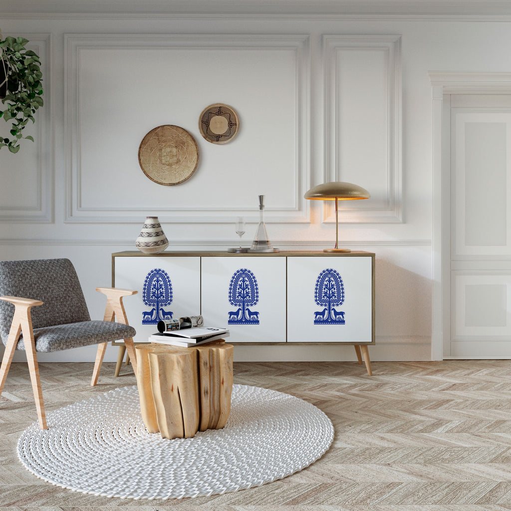POLISH FOLK ART Sideboard mit 3 Türen in Eichenoptik