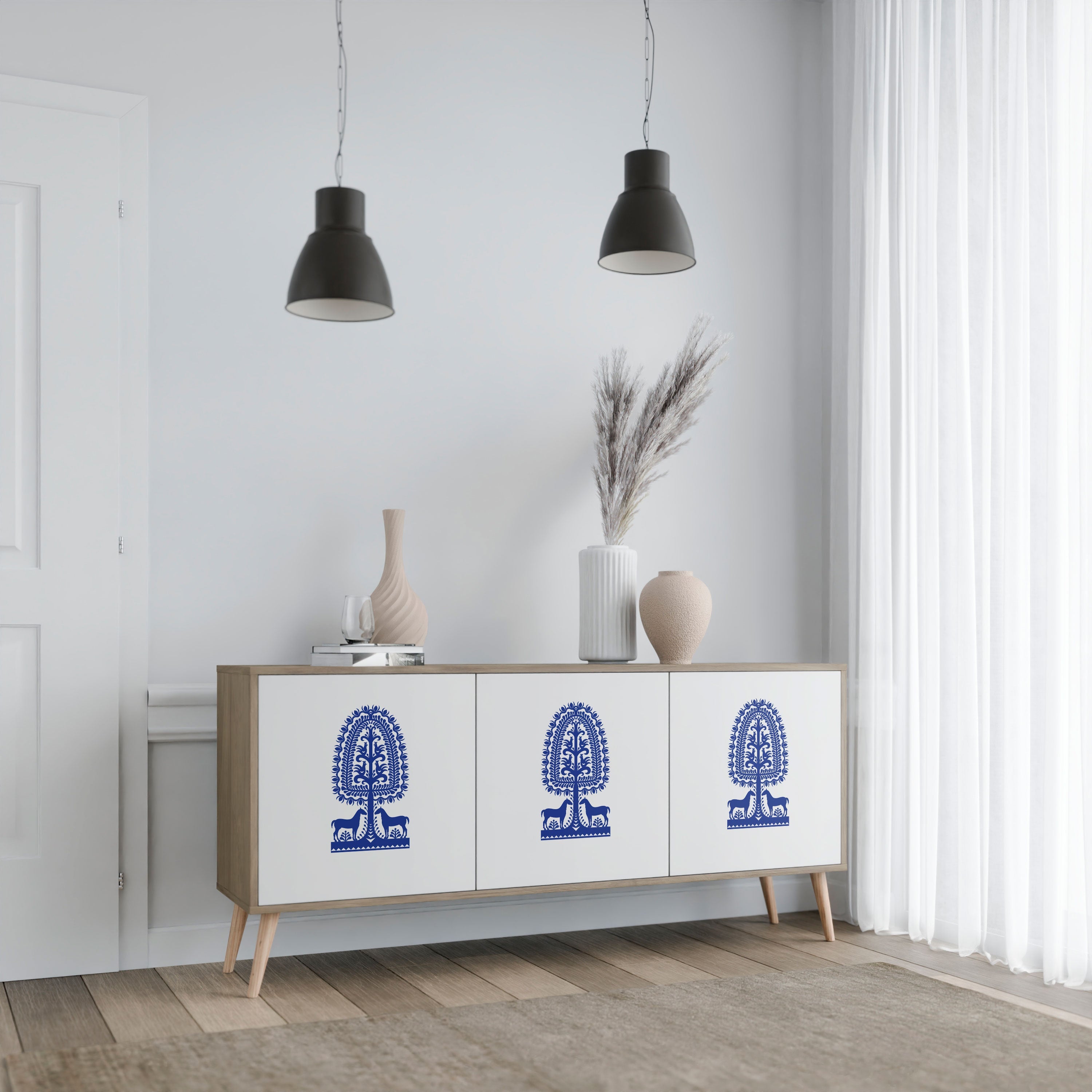 POLISH FOLK ART Sideboard mit 3 Türen in Eichenoptik
