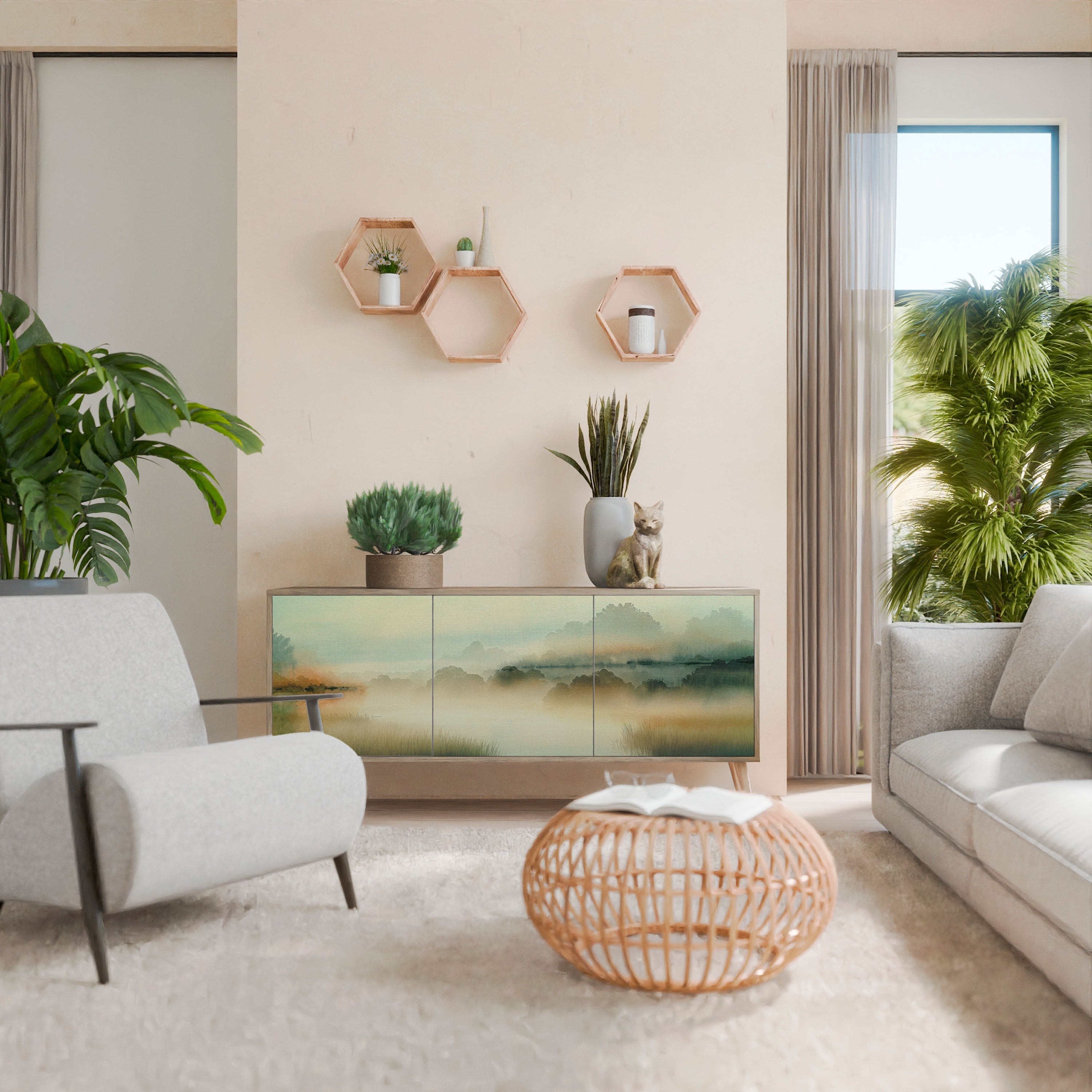 MORNING BY THE LAKE 3-türiges Sideboard in Eichenoptik