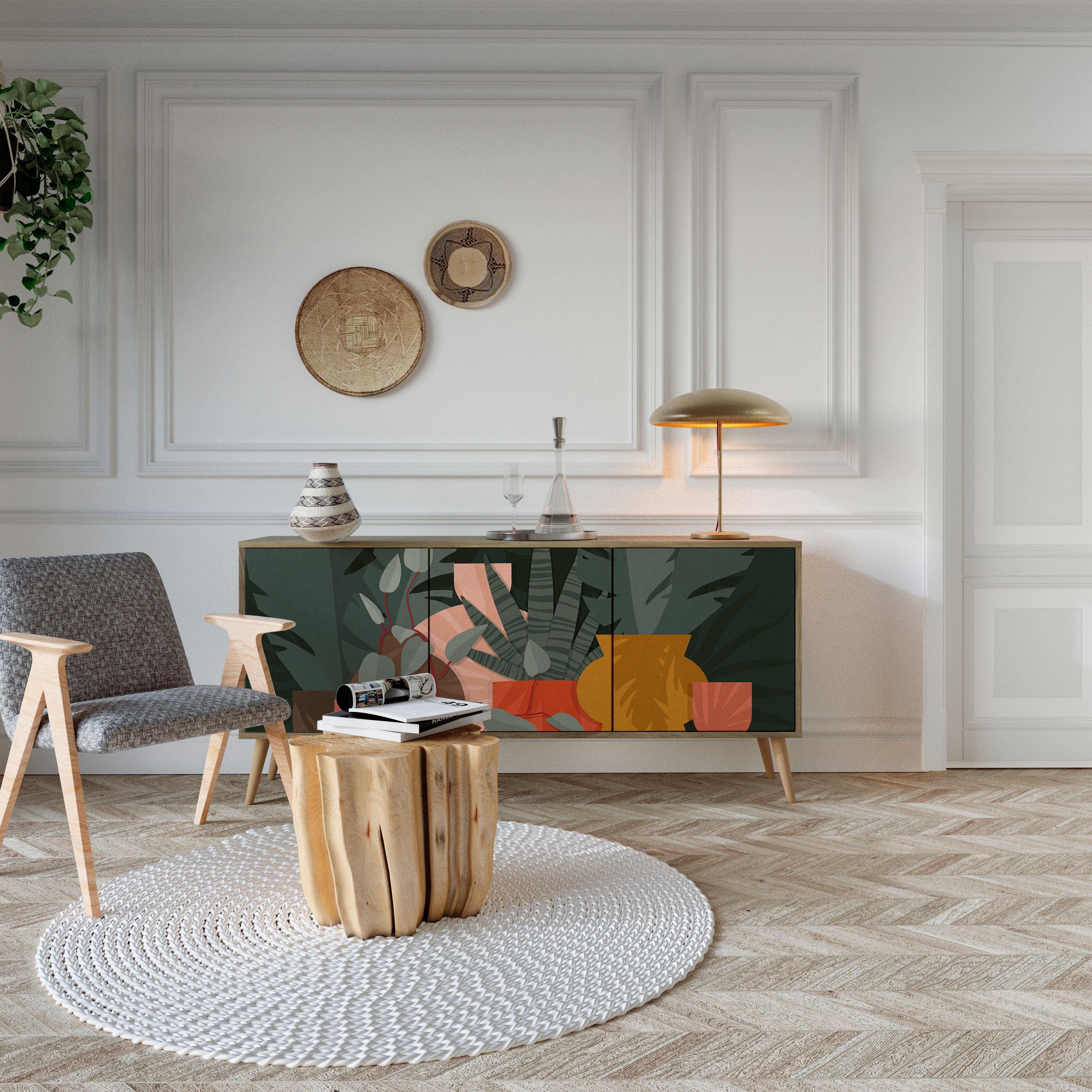 TROPICAL COMPOSITION 3-türiges Sideboard in Eichenoptik