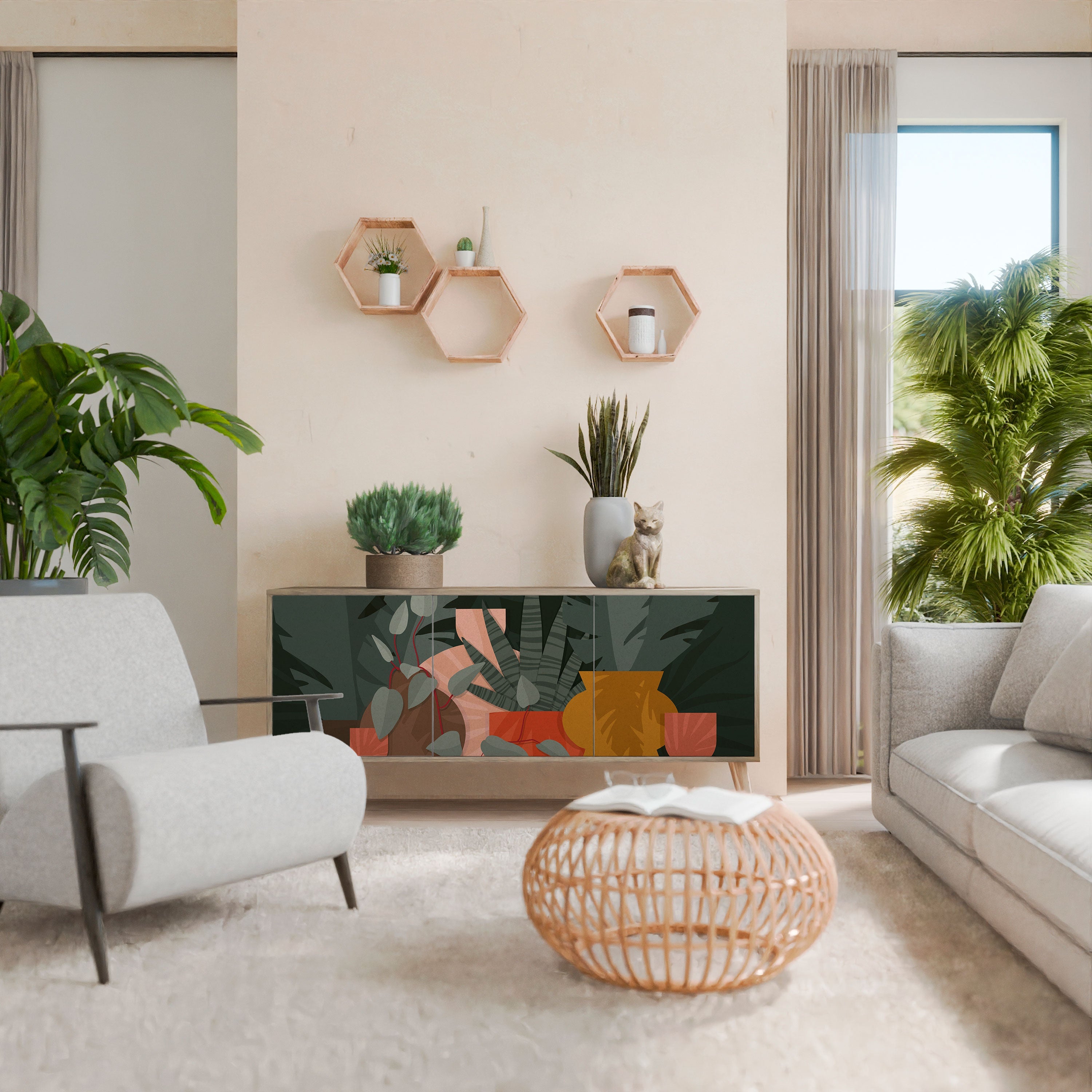 TROPICAL COMPOSITION 3-türiges Sideboard in Eichenoptik