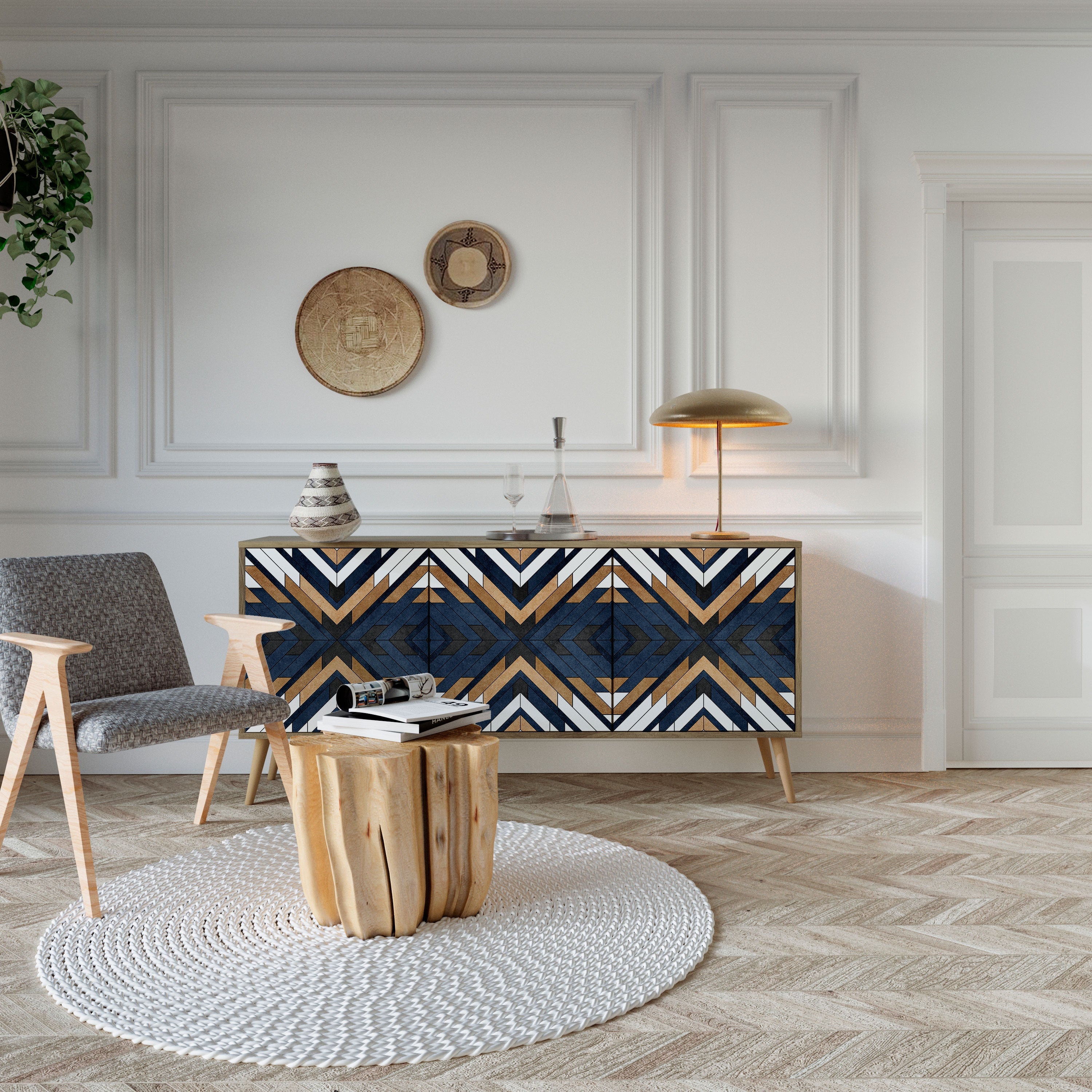ARTFUL GEOMETRY 3-türiges Sideboard in Eichenoptik