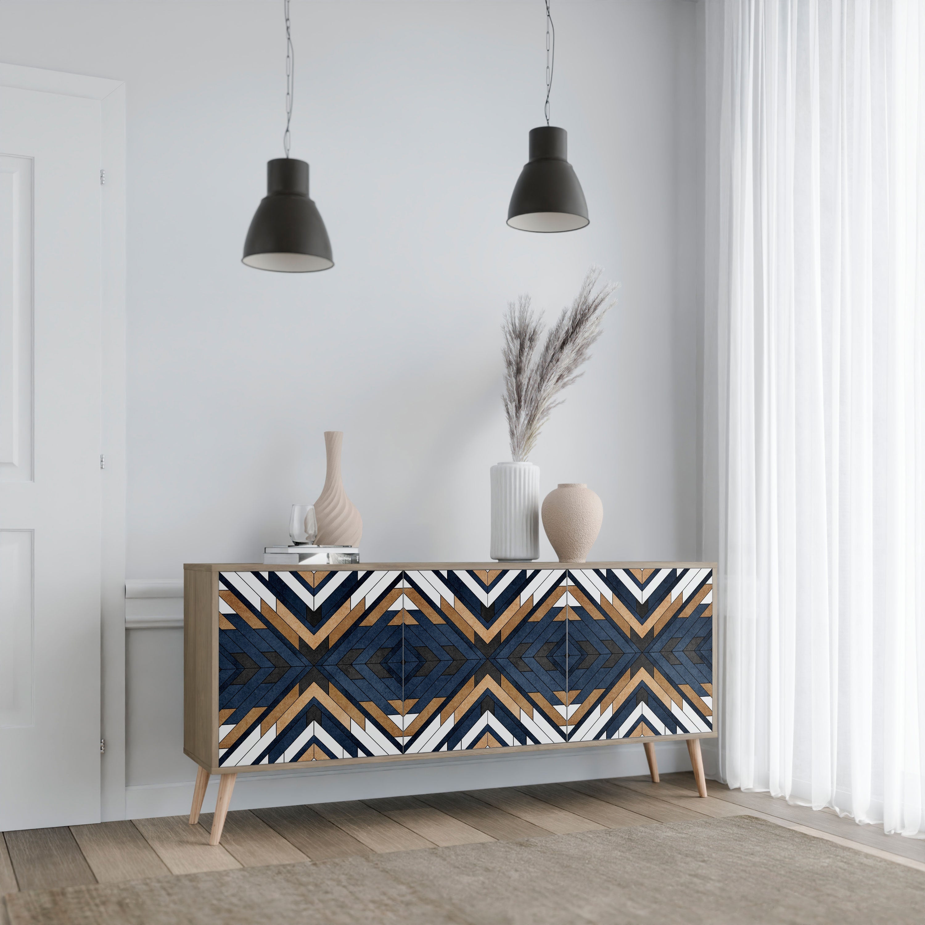 ARTFUL GEOMETRY 3-türiges Sideboard in Eichenoptik
