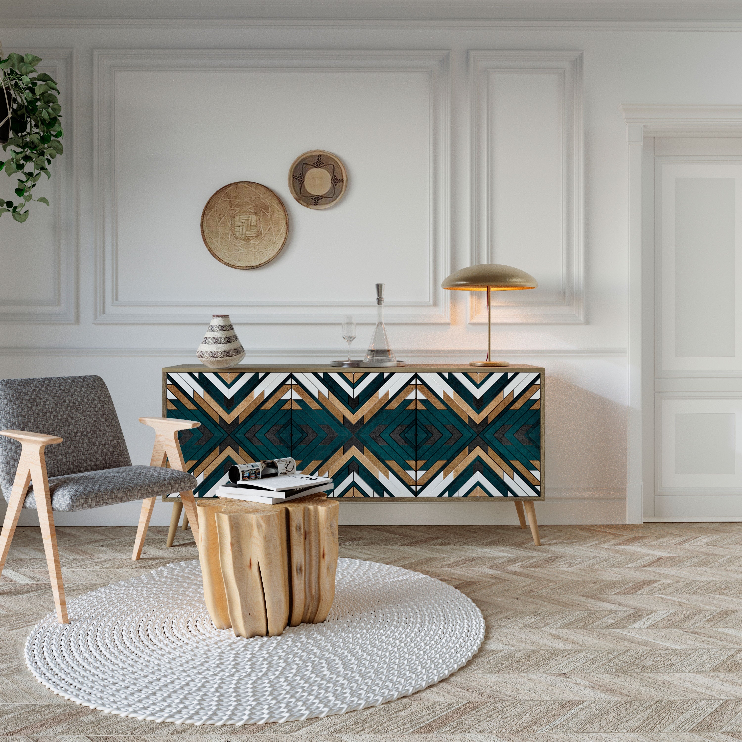 ARTISTIC GEOMETRY 3-türiges Sideboard in Eichenoptik