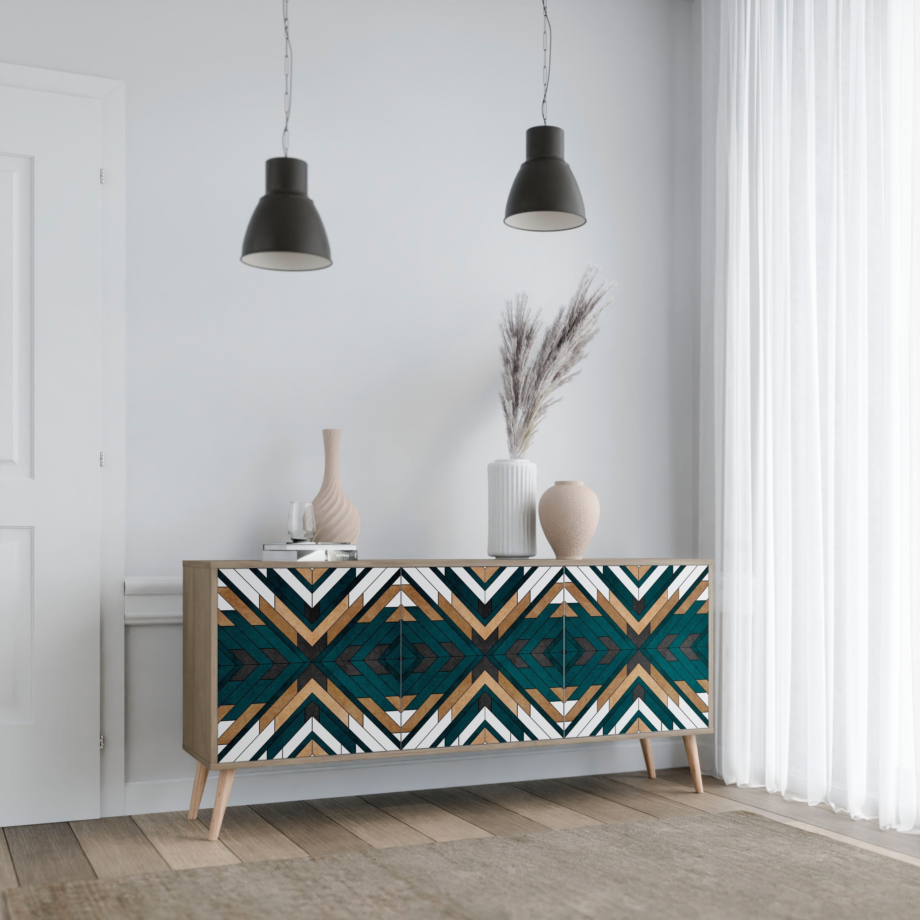 ARTISTIC GEOMETRY 3-türiges Sideboard in Eichenoptik