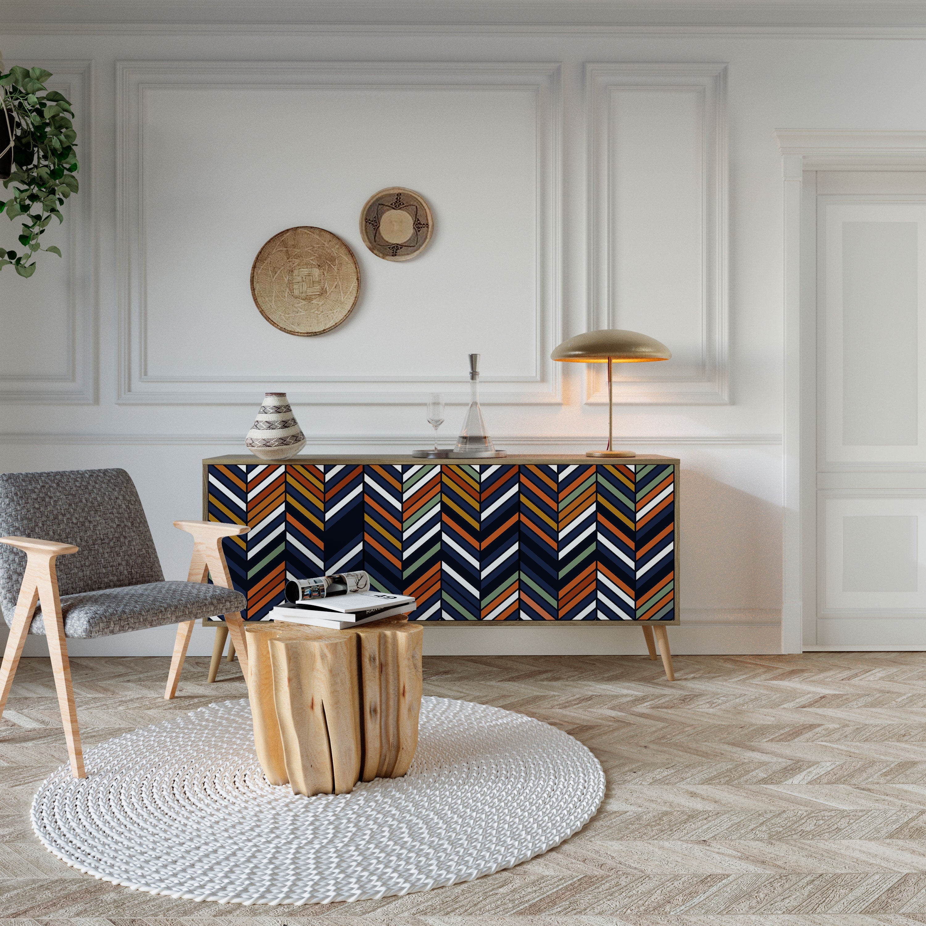 VIBRANT PATCHWORK 3-türiges Sideboard in Eichenoptik
