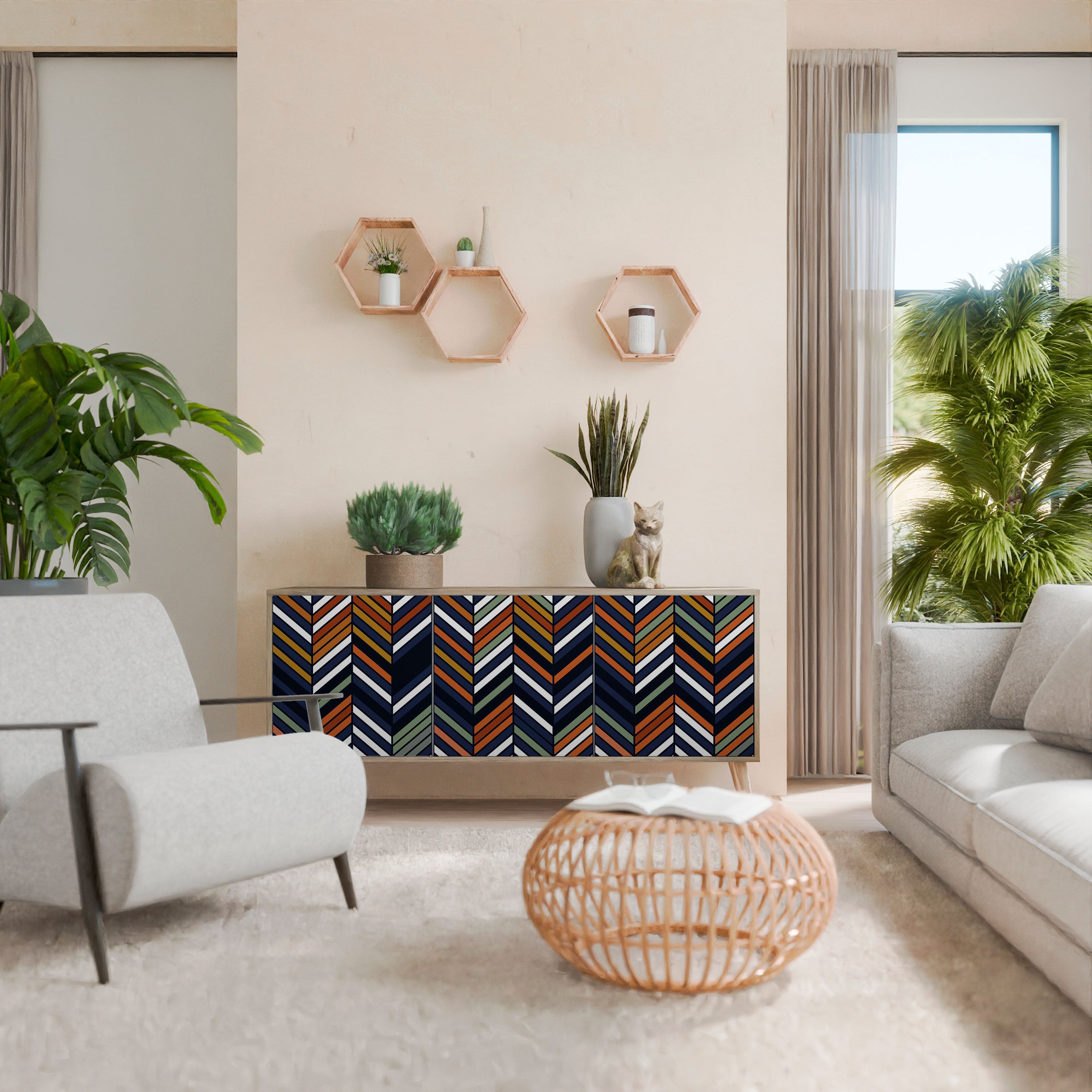 VIBRANT PATCHWORK 3-türiges Sideboard in Eichenoptik