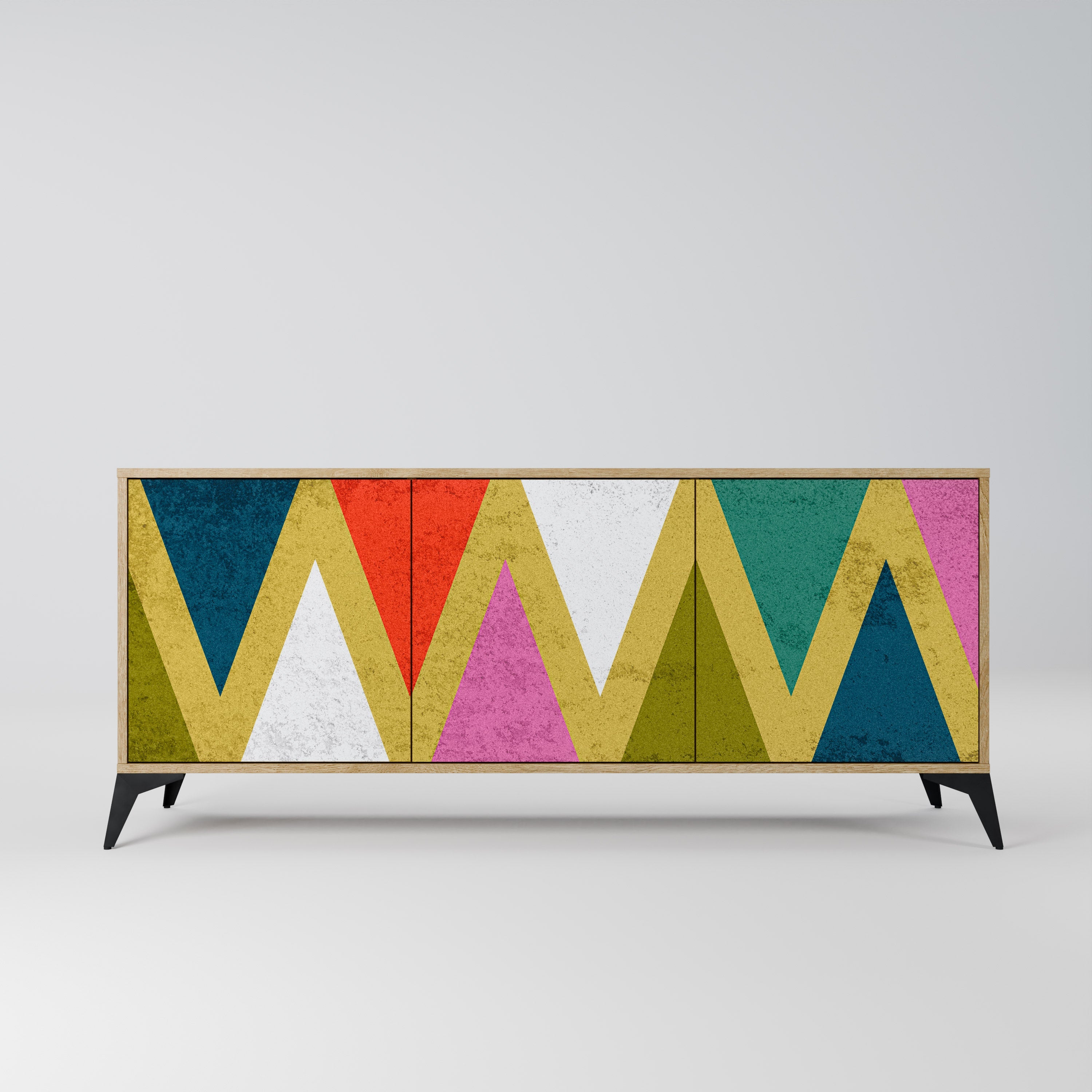 COLORFUL TRIANGLES 3-türiges Sideboard in Eichenoptik