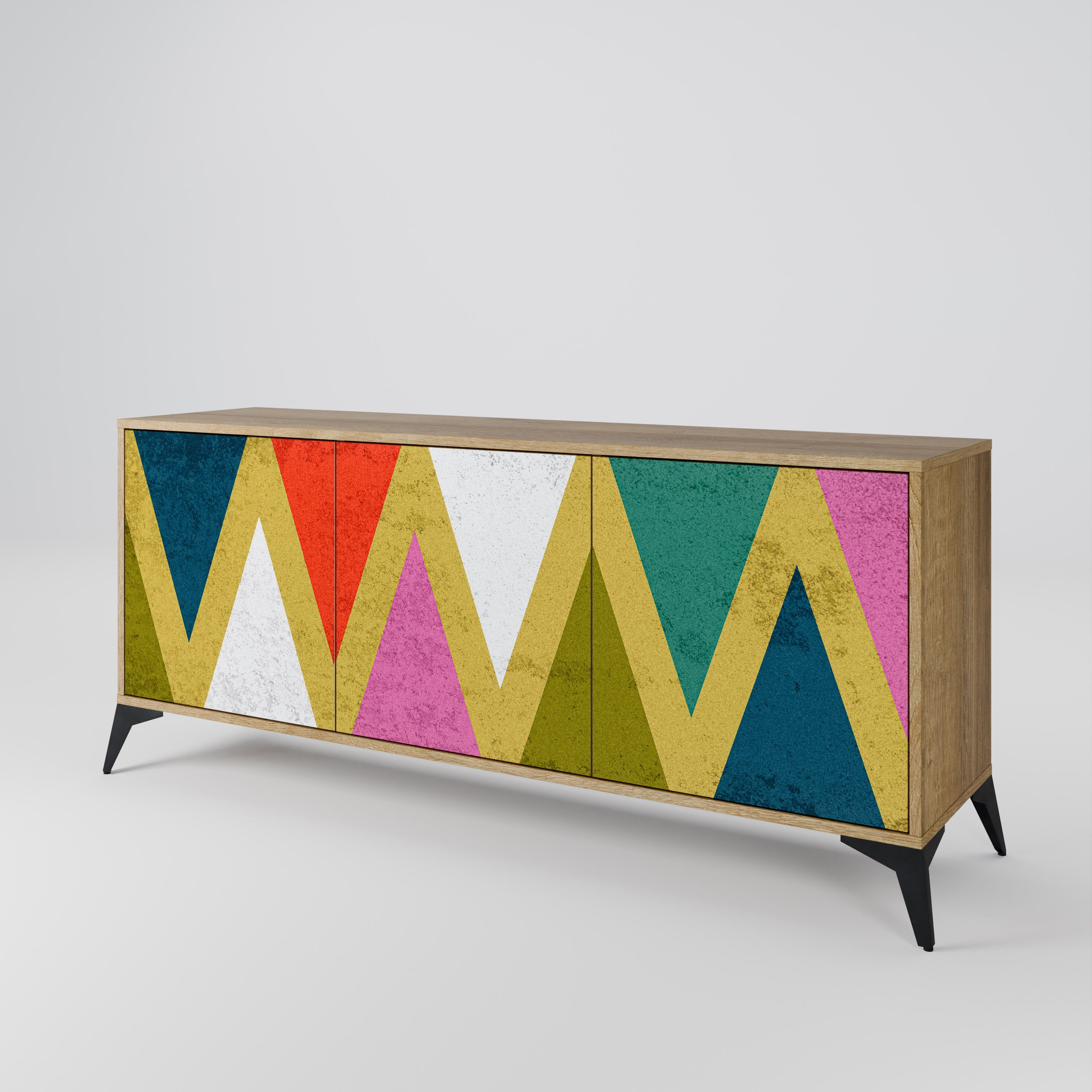 COLORFUL TRIANGLES 3-türiges Sideboard in Eichenoptik
