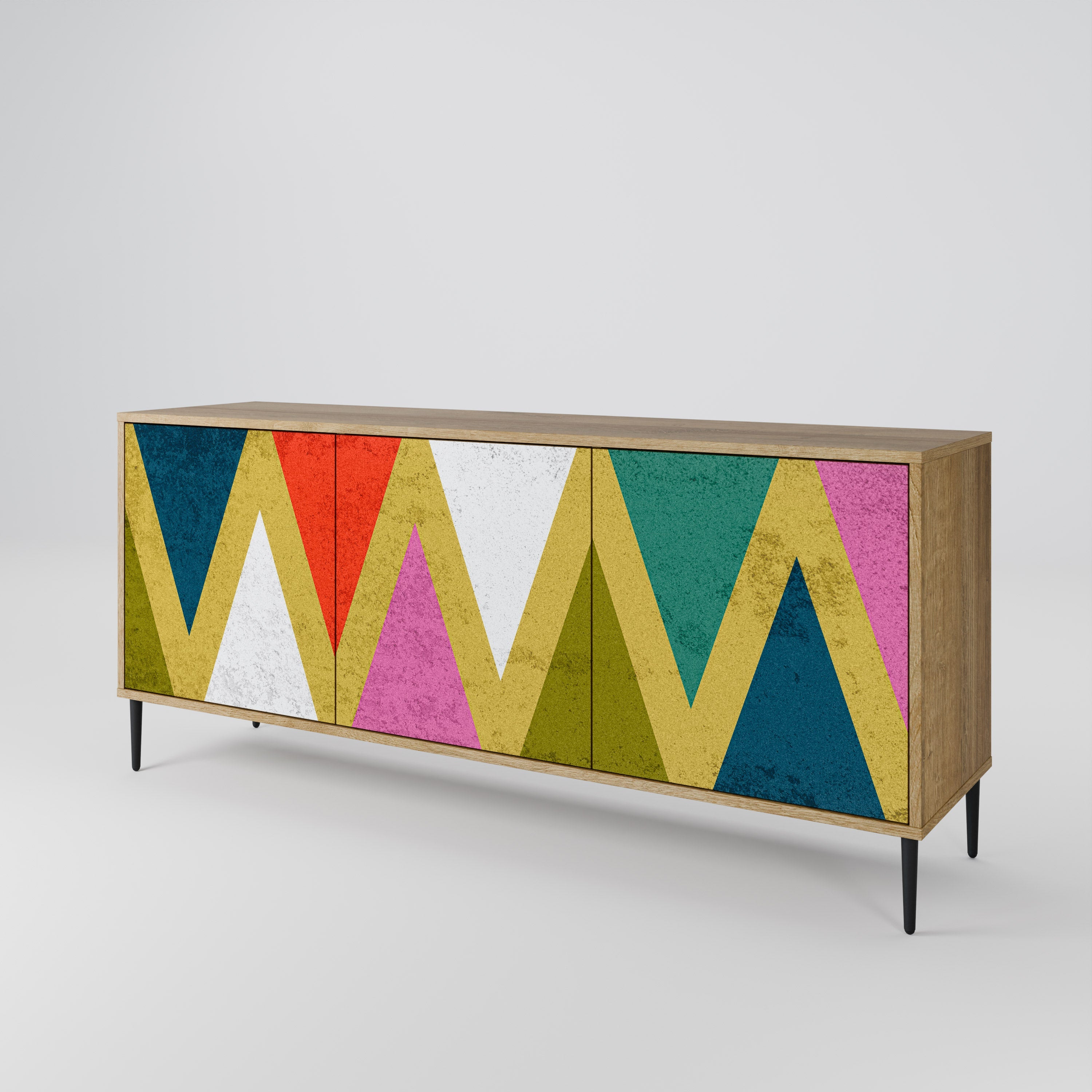 COLORFUL TRIANGLES 3-türiges Sideboard in Eichenoptik