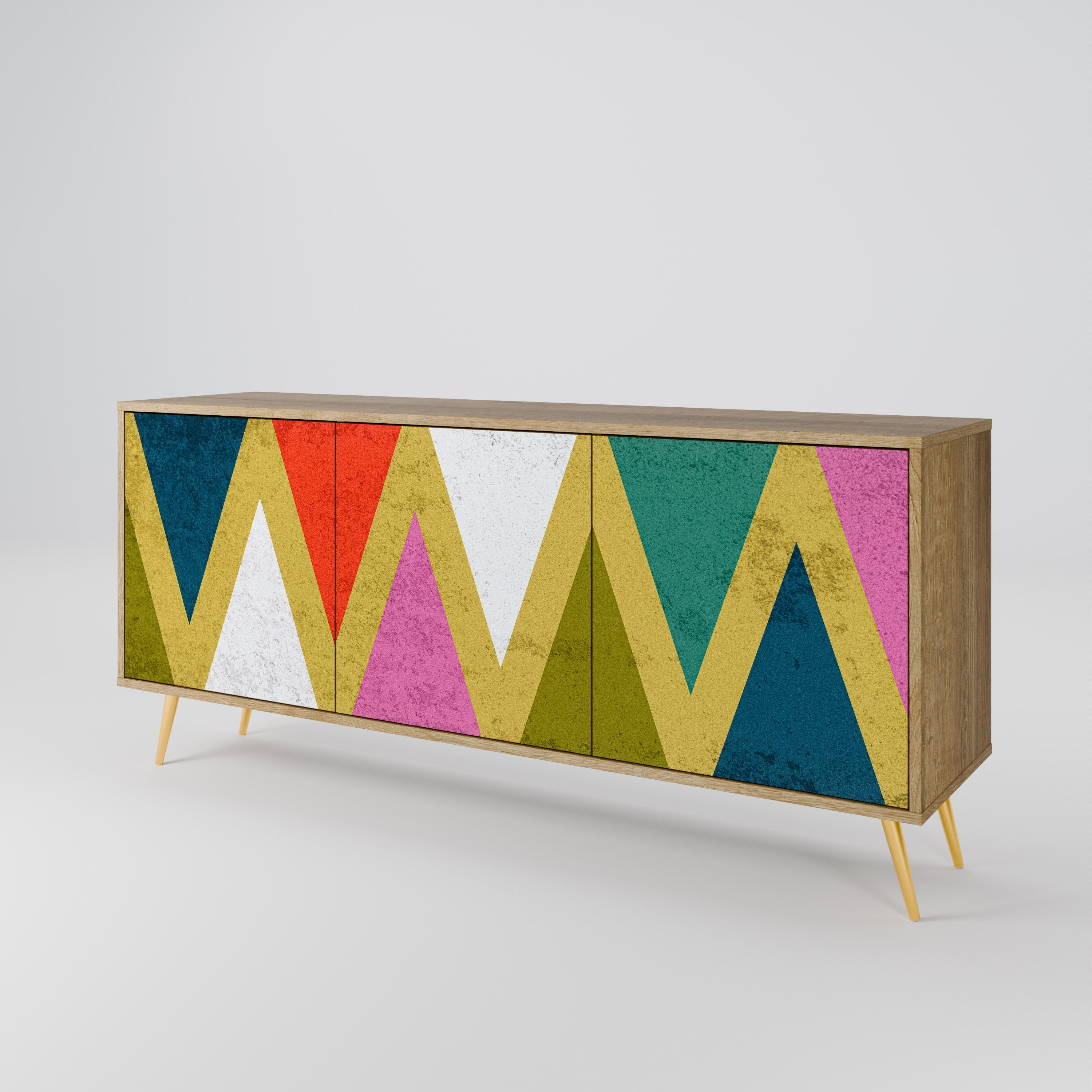 COLORFUL TRIANGLES 3-türiges Sideboard in Eichenoptik
