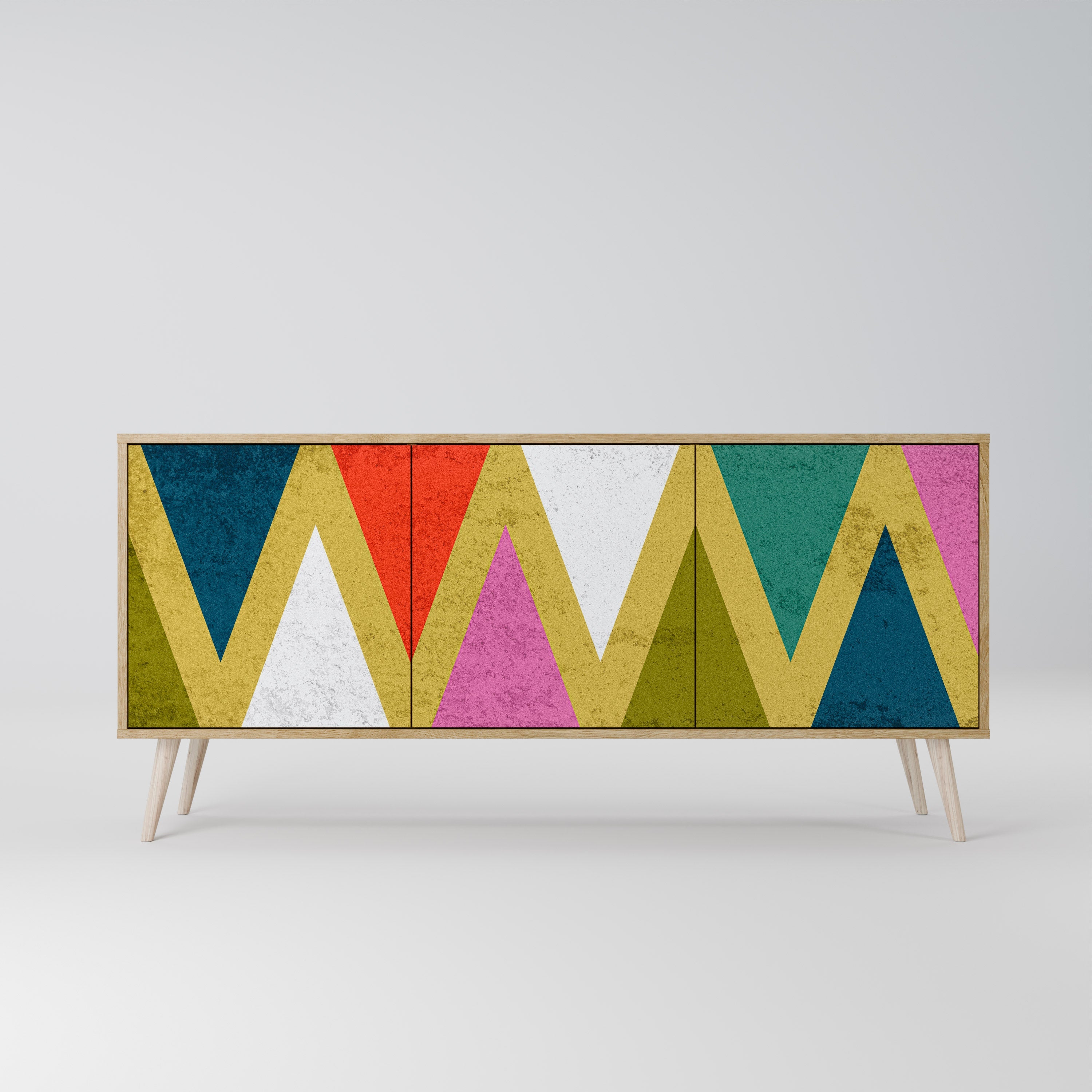 COLORFUL TRIANGLES 3-türiges Sideboard in Eichenoptik