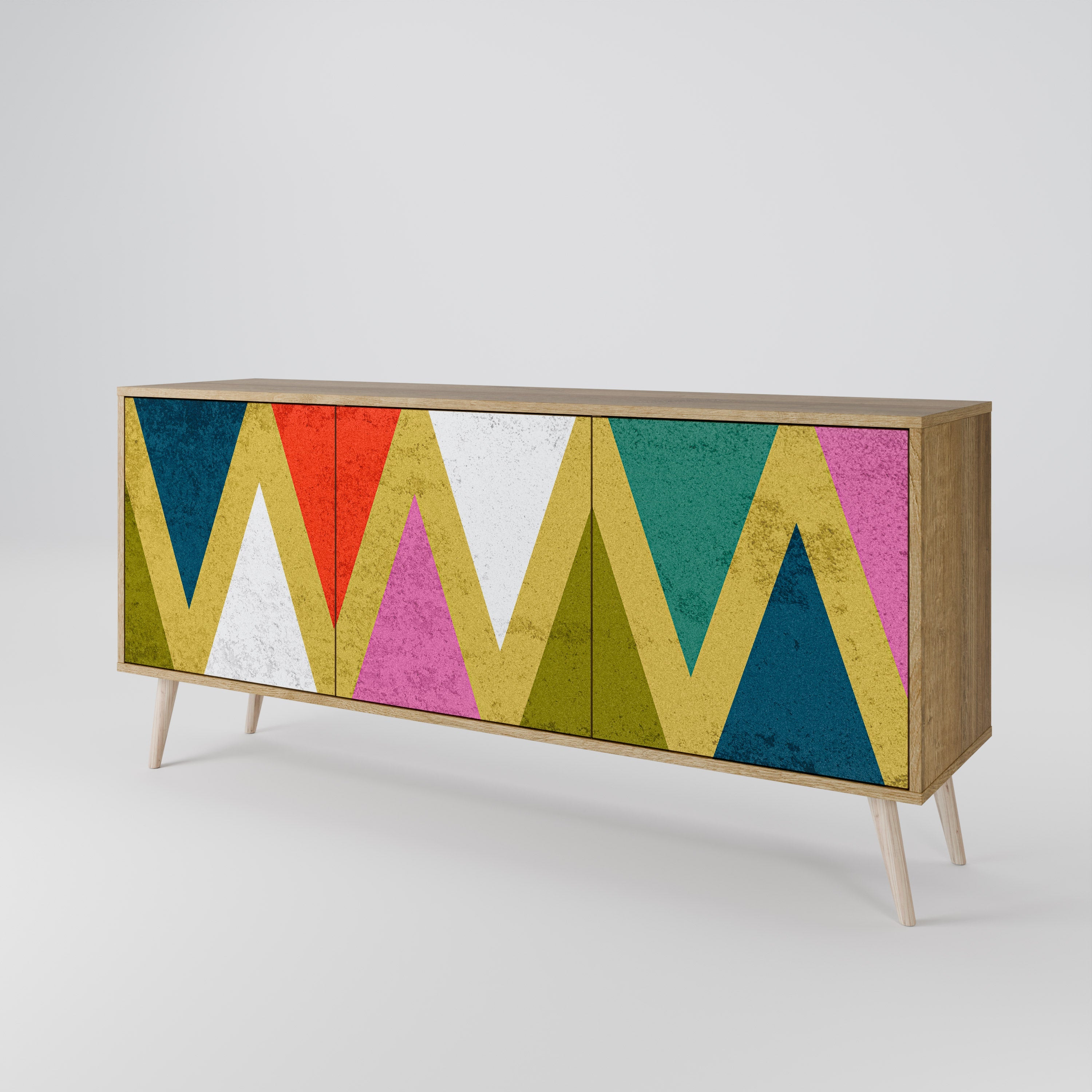 COLORFUL TRIANGLES 3-türiges Sideboard in Eichenoptik
