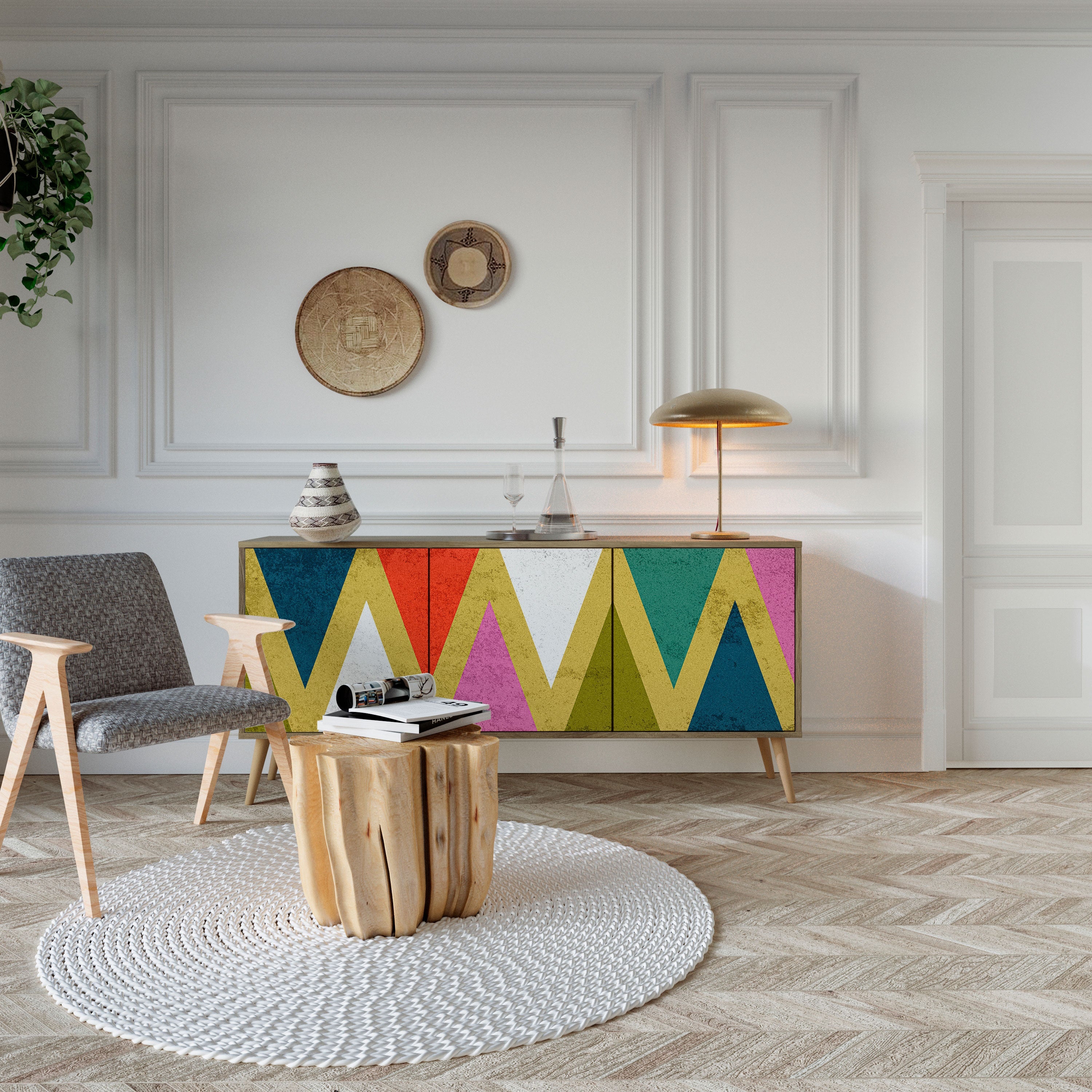 COLORFUL TRIANGLES 3-türiges Sideboard in Eichenoptik