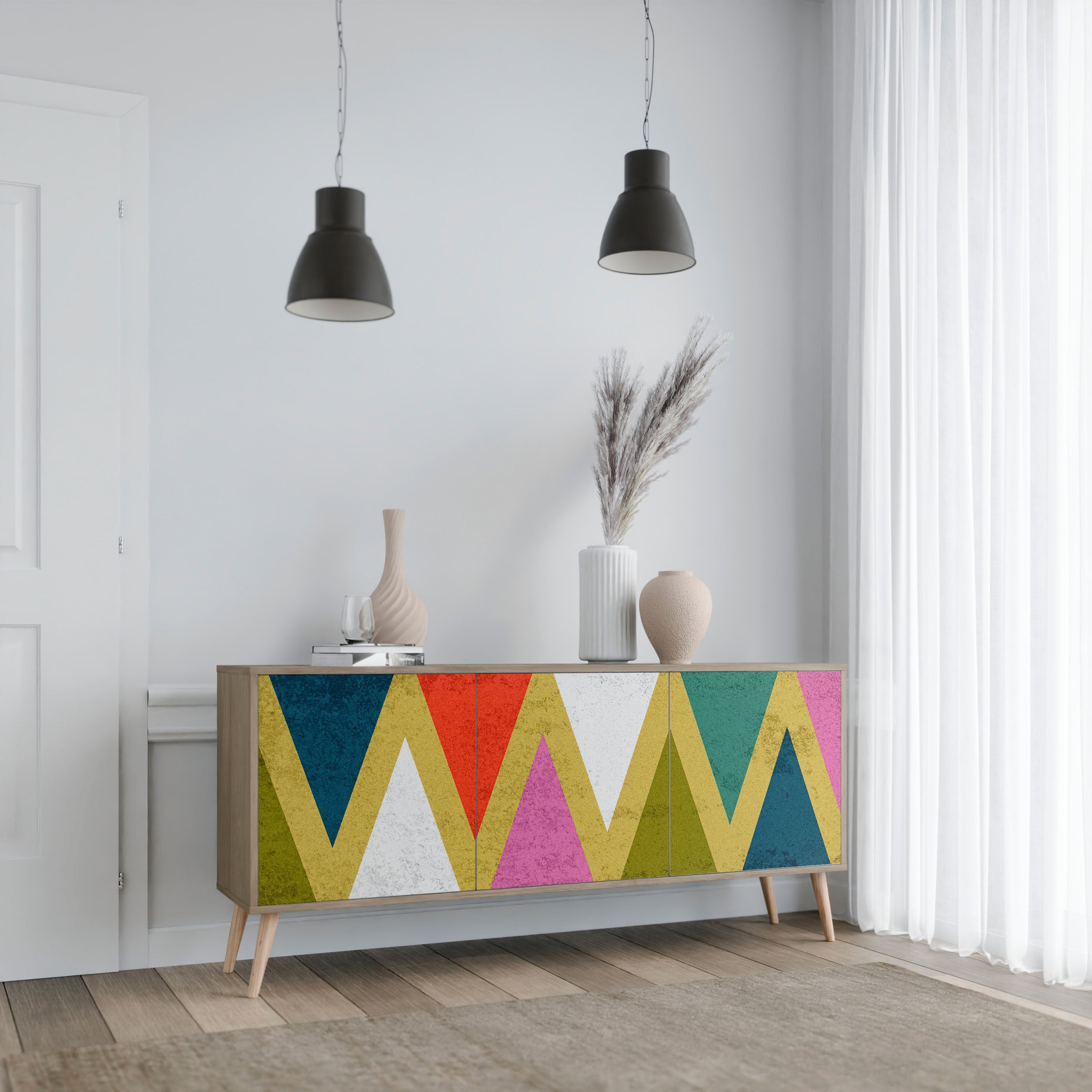COLORFUL TRIANGLES 3-türiges Sideboard in Eichenoptik